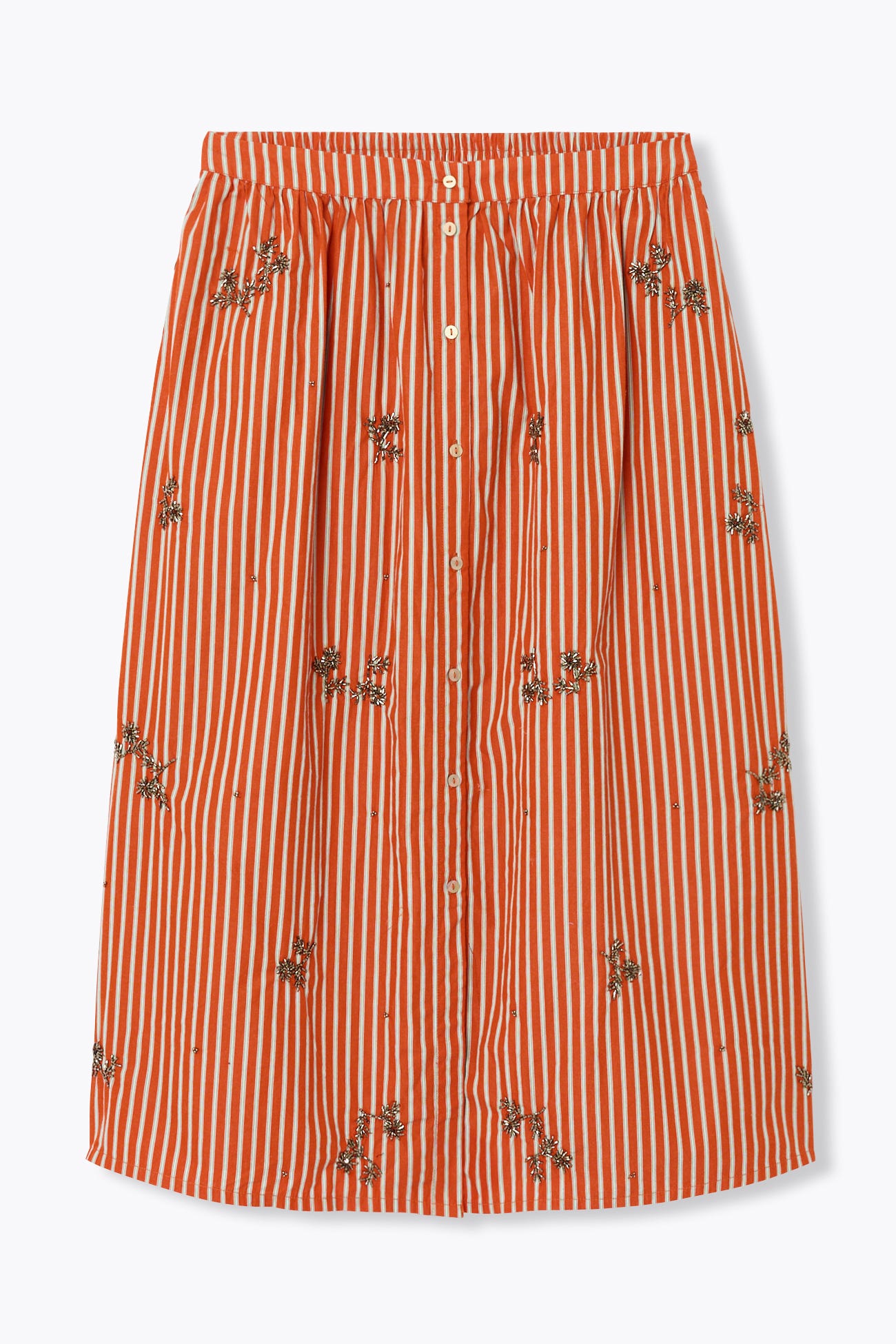 Striped beaded midi skirt