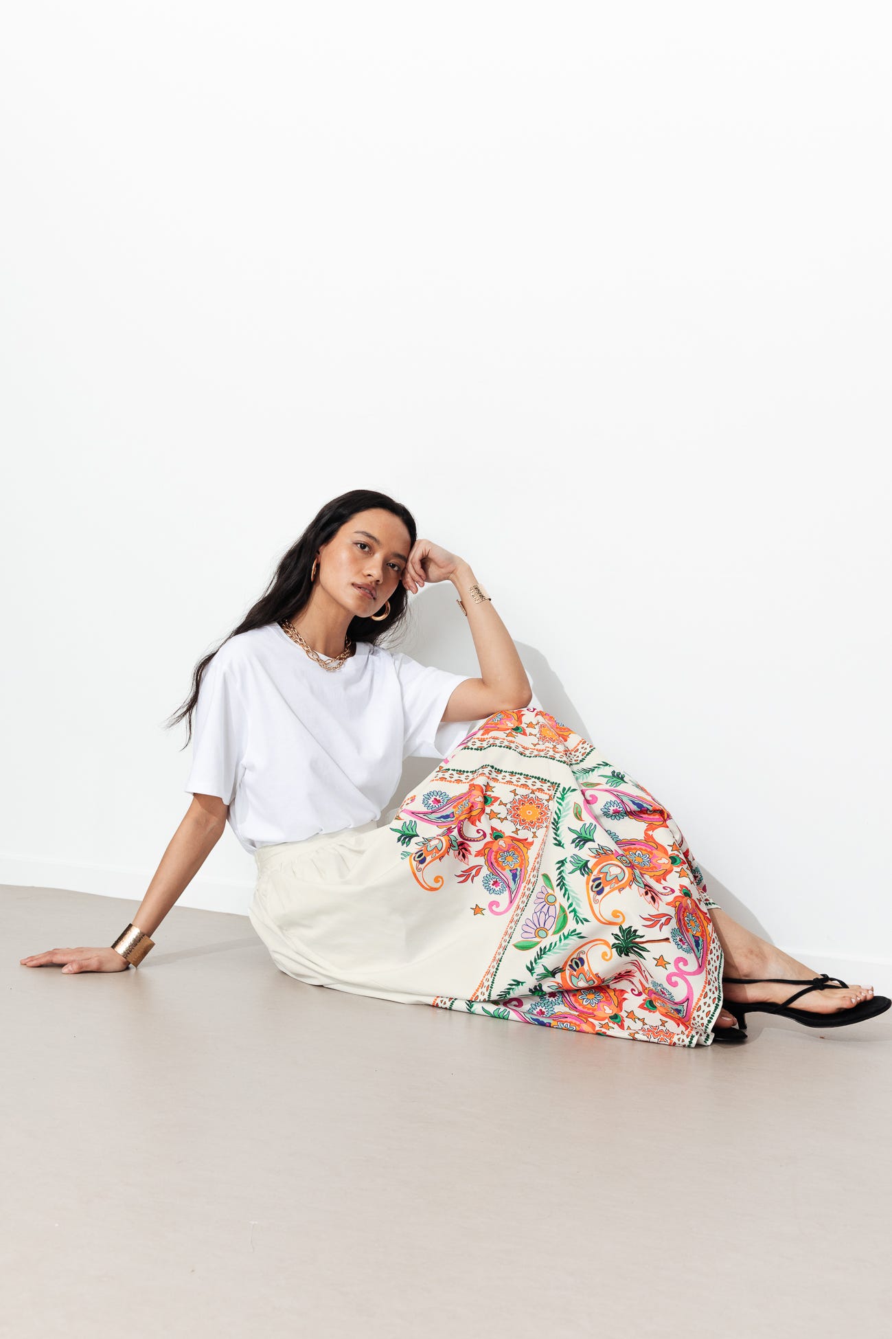 Patterned midi skirt