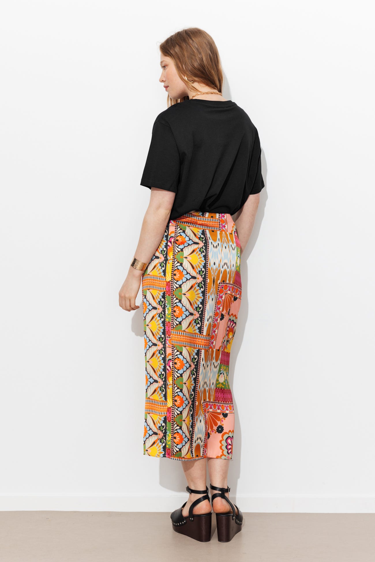 Jupe midi en satin imprimé