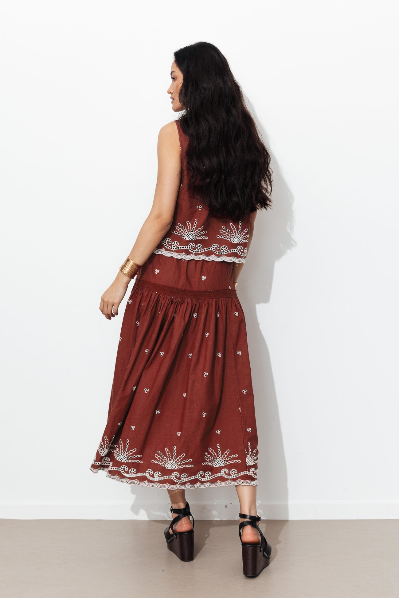 Jupe jupon midi brodée Femme