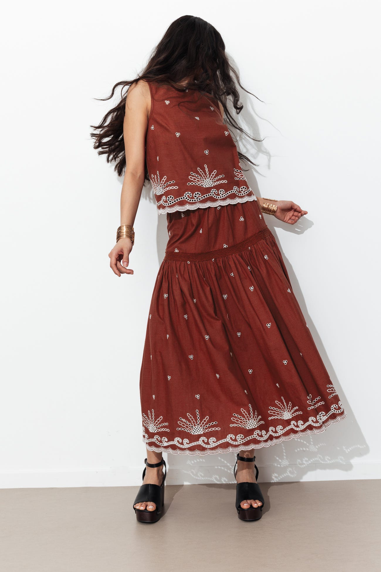 Jupe jupon midi brodée Femme