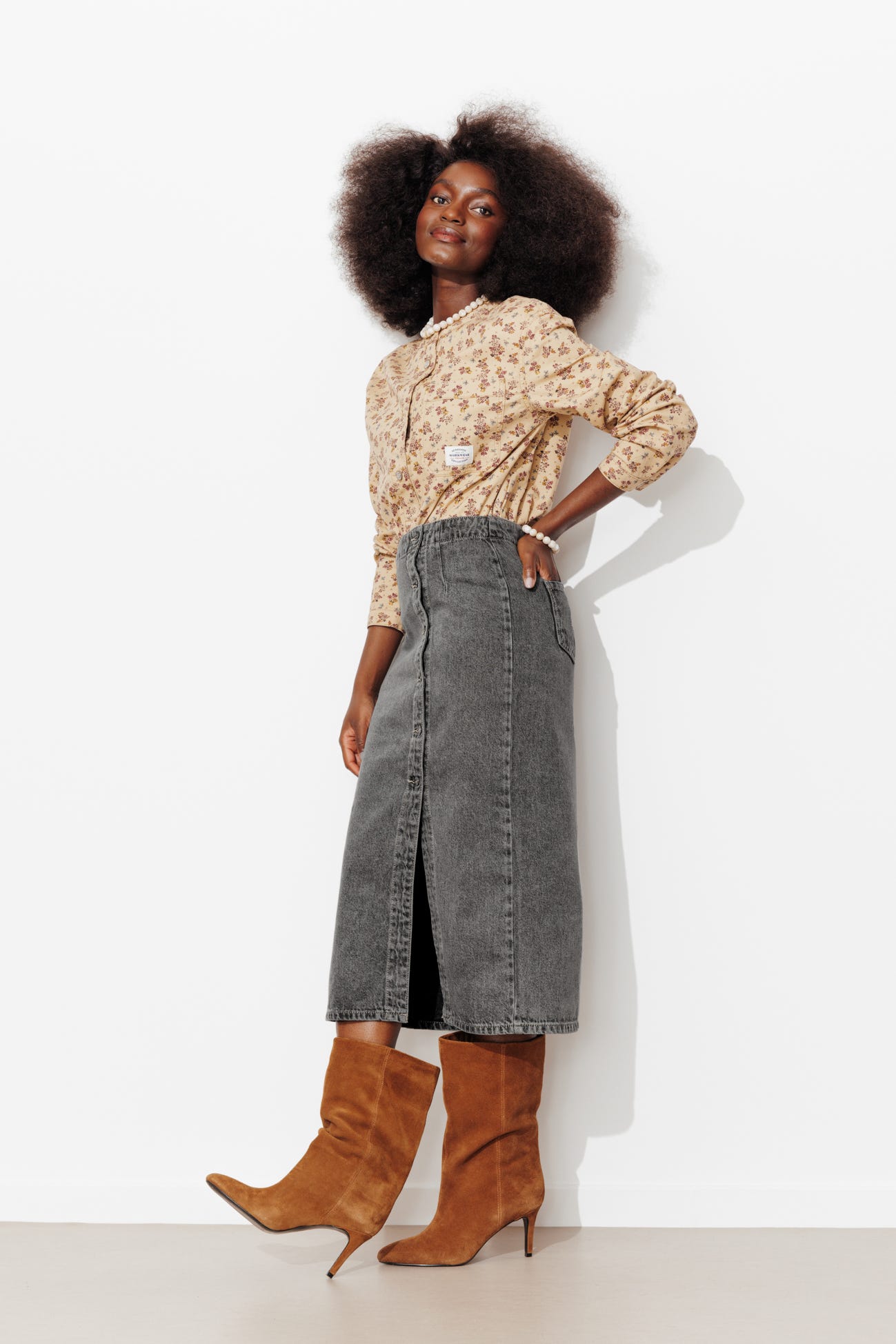 Midi denim skirt