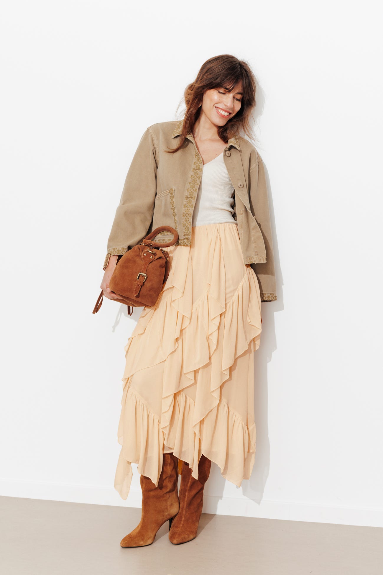 Jupe longue en mousseline unie