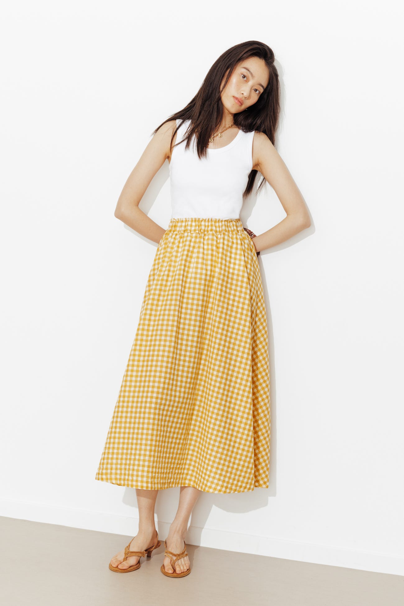 Jupe midi à carreaux vichy