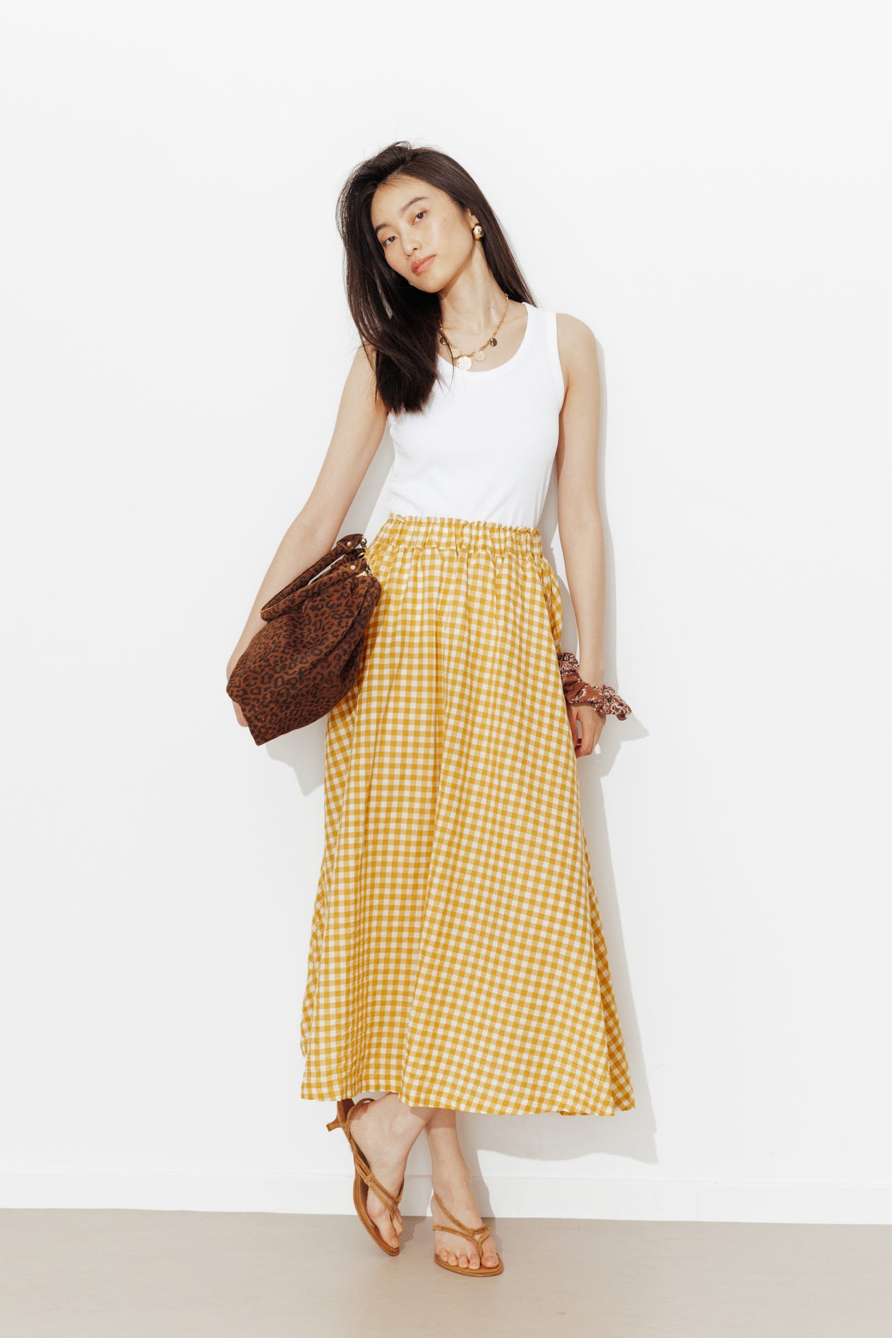 Jupe midi à carreaux vichy