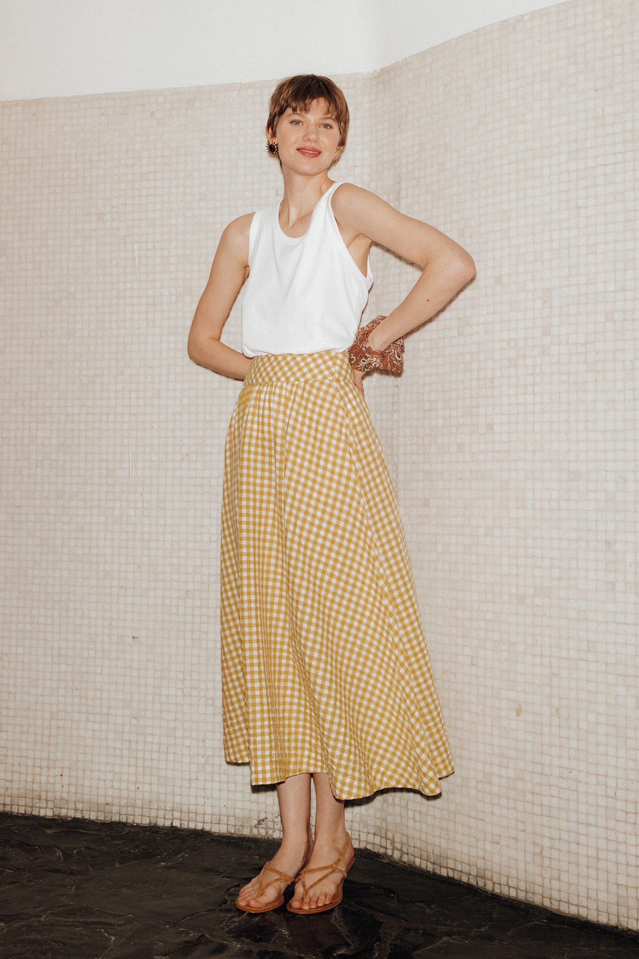 Jupe midi à carreaux vichy