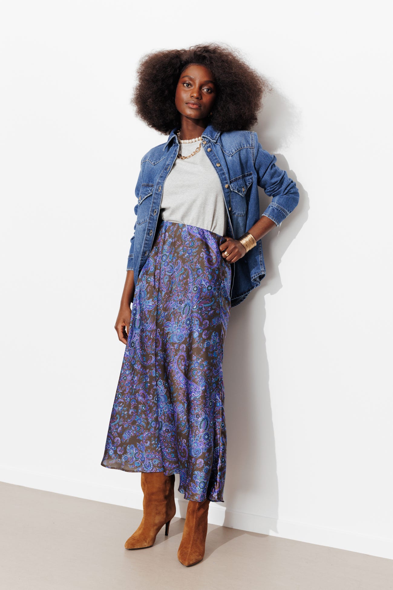 Jupe imprimée en satin Femme