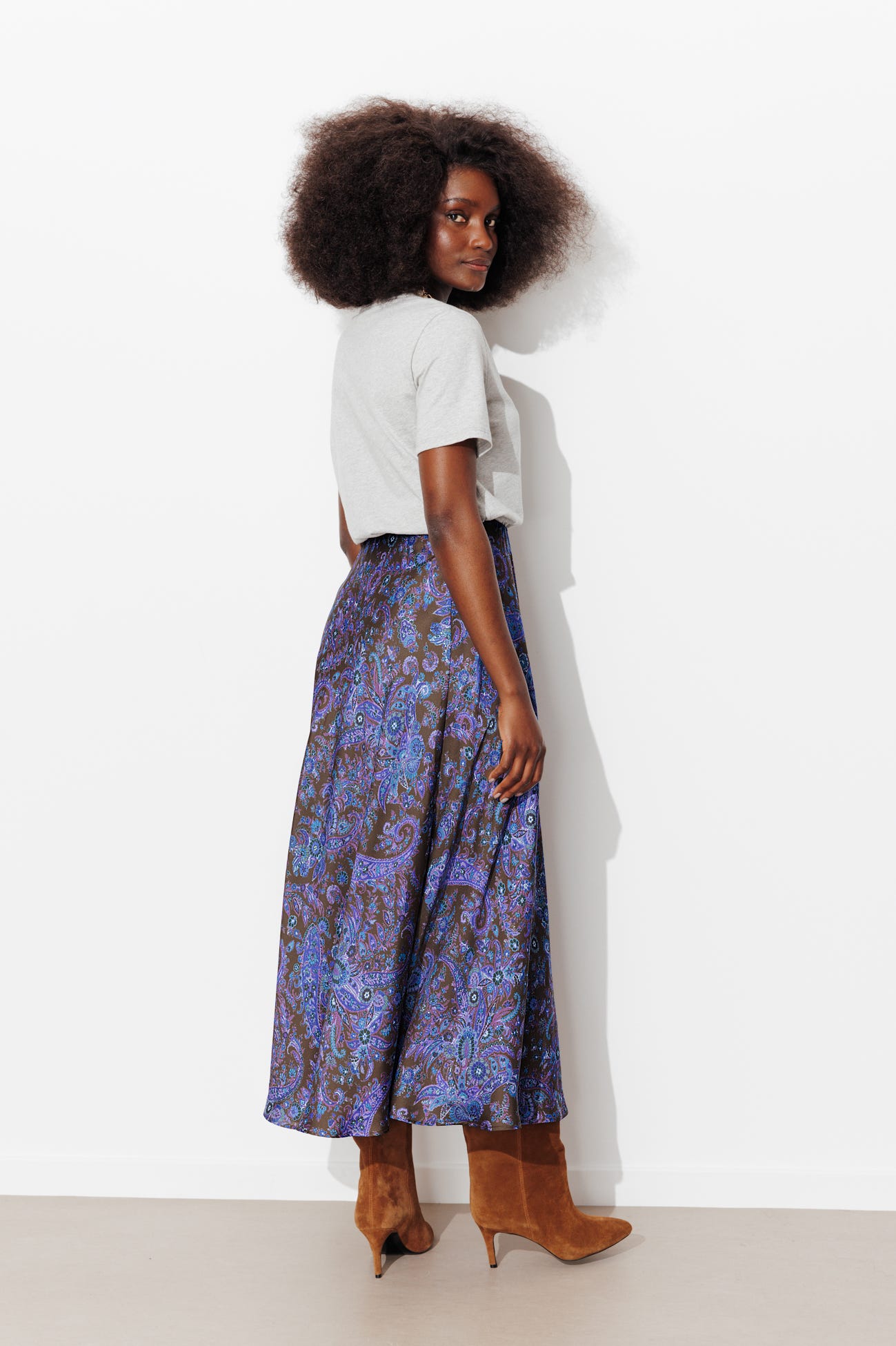 Jupe imprimée en satin Femme