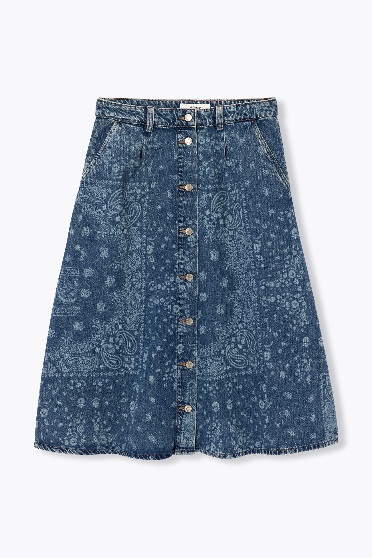 Laser pattern denim midi skirt