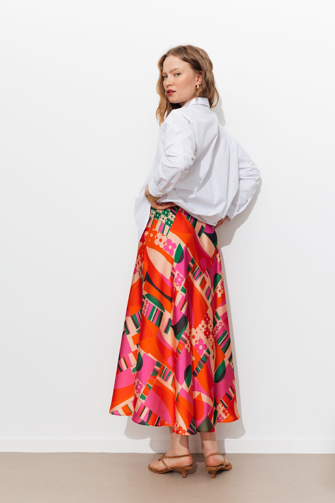 Jupe imprimée en satin Femme