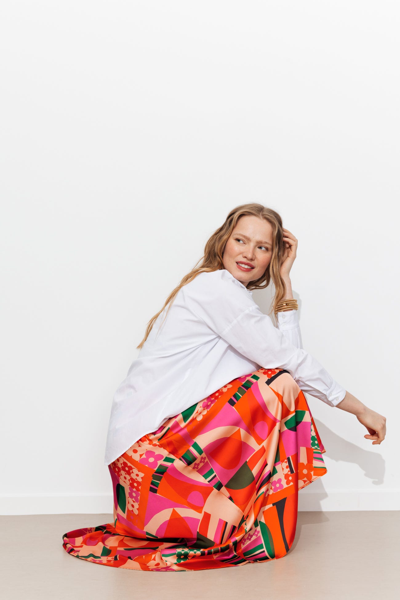 Jupe imprimée en satin Femme