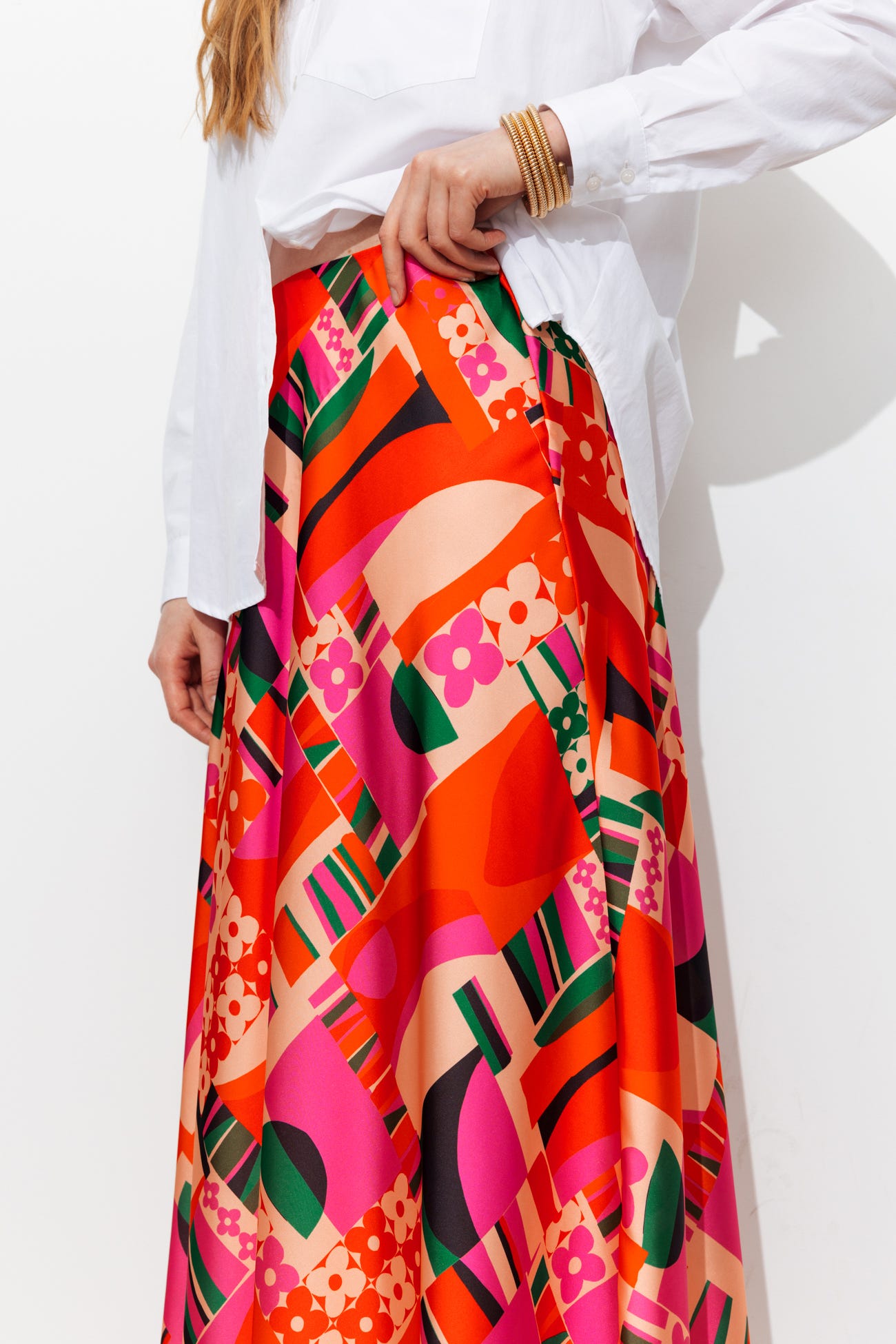 Jupe imprimée en satin Femme