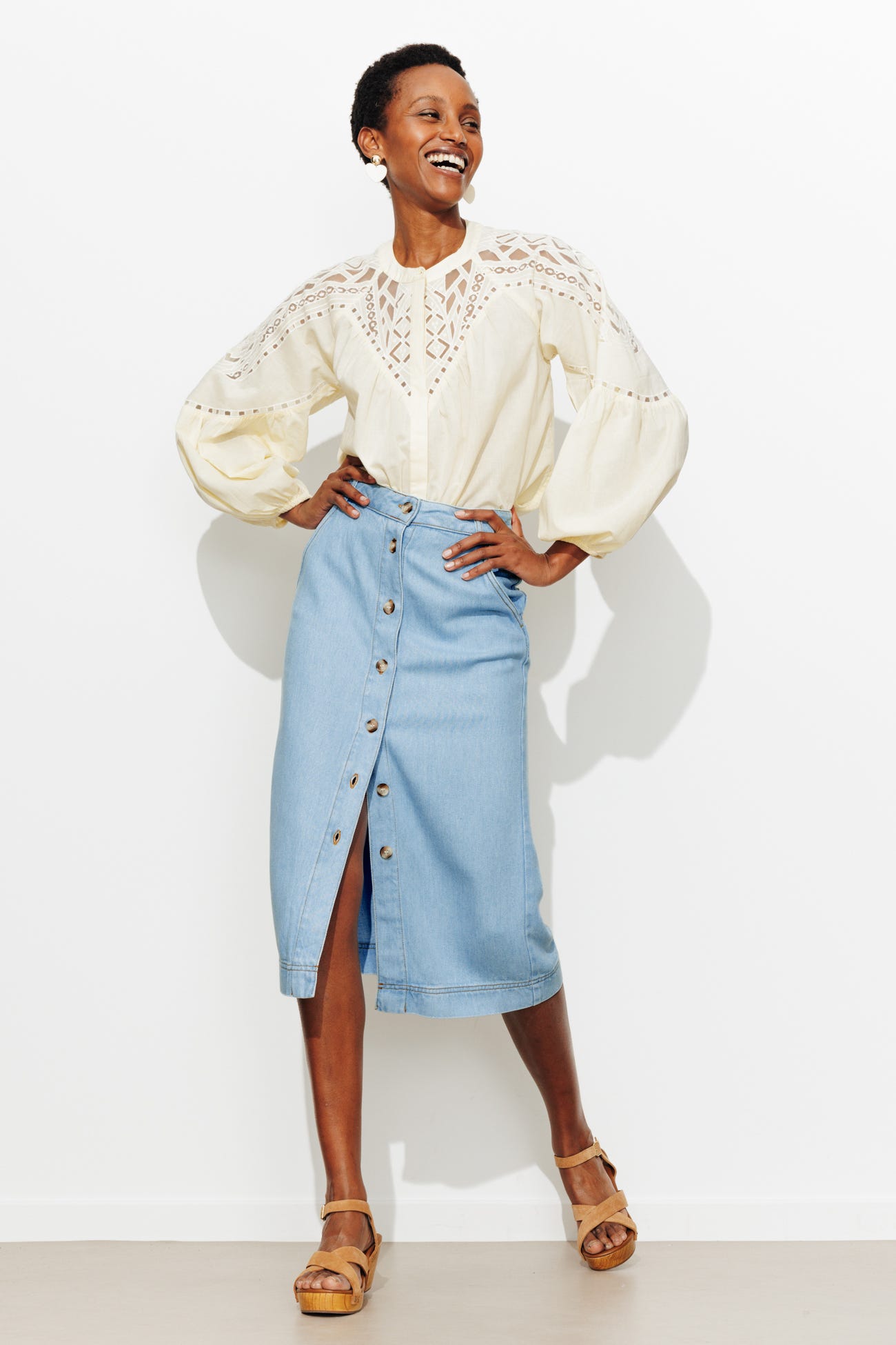 Jupe midi en lyocell Femme