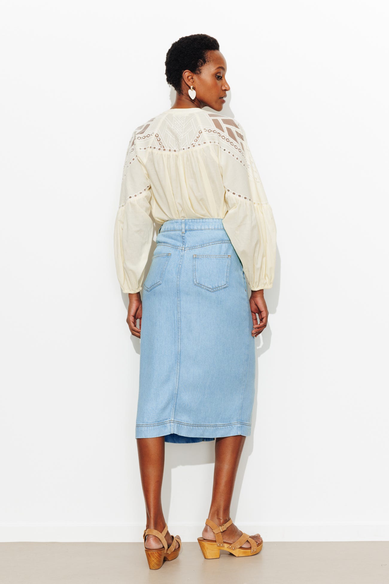 Jupe midi en lyocell Femme