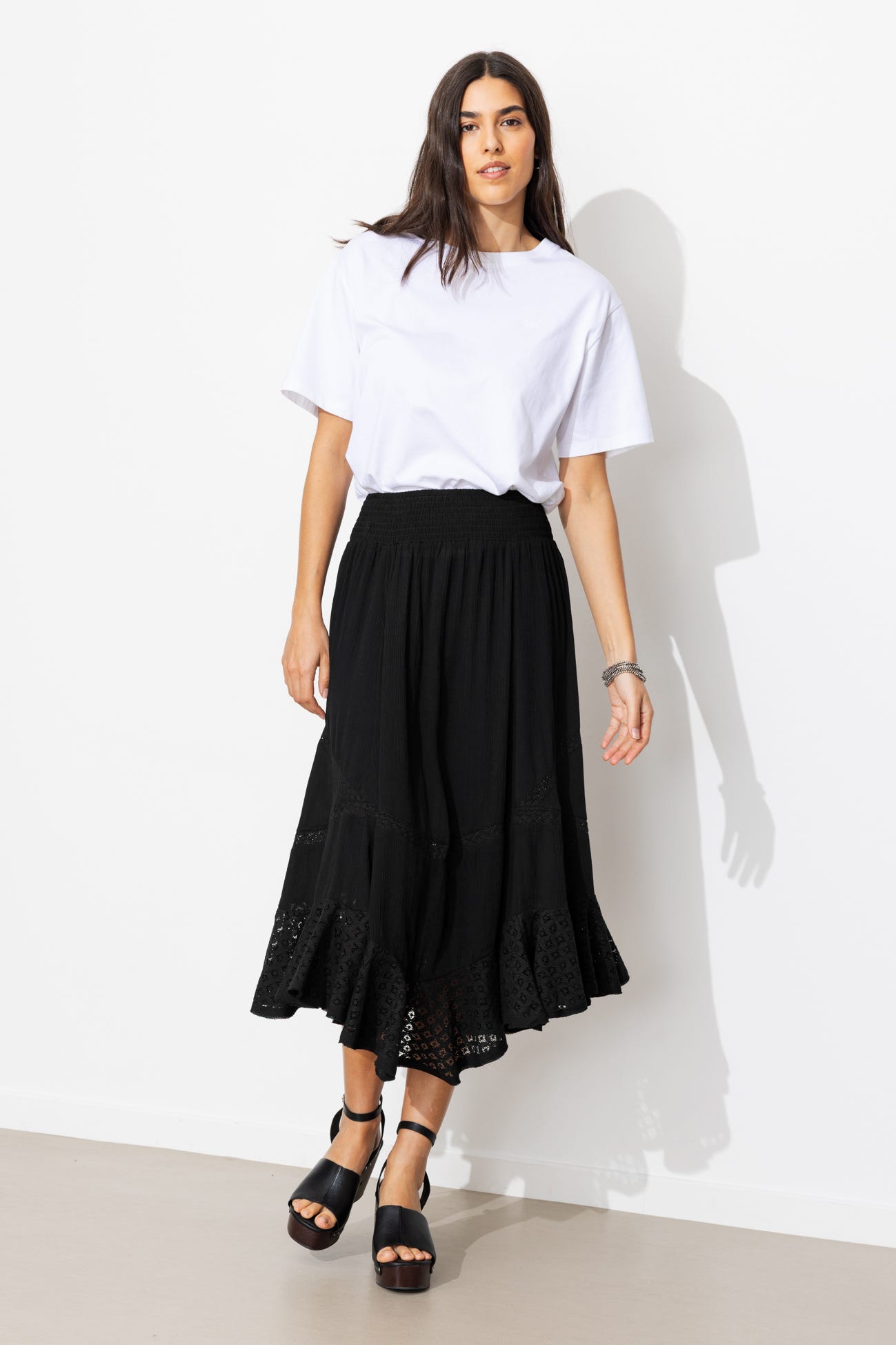 Lace-detail flared skirt 