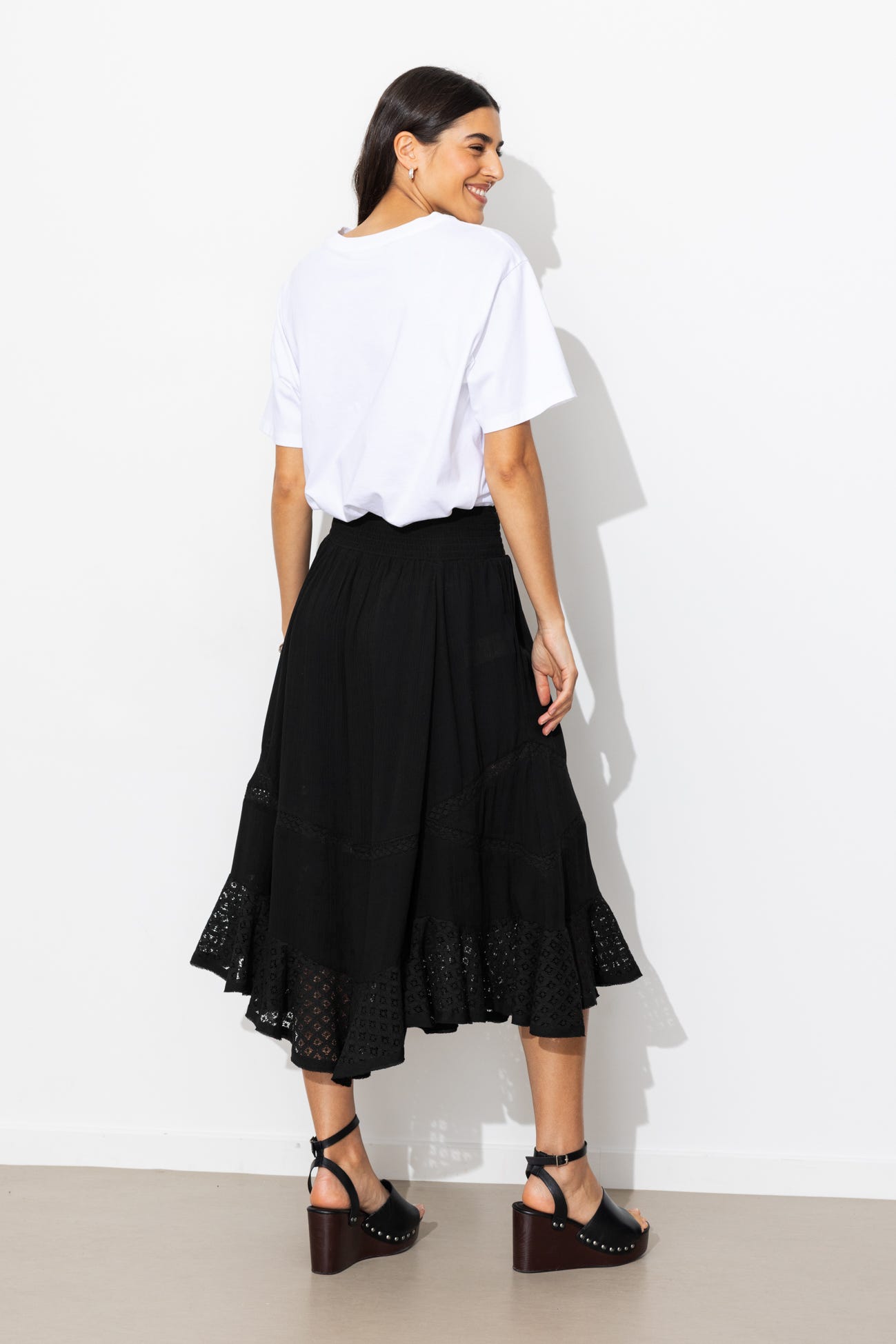 Lace-detail flared skirt 