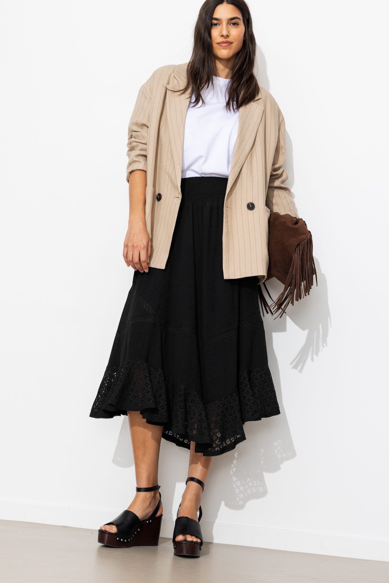 Lace-detail flared skirt 