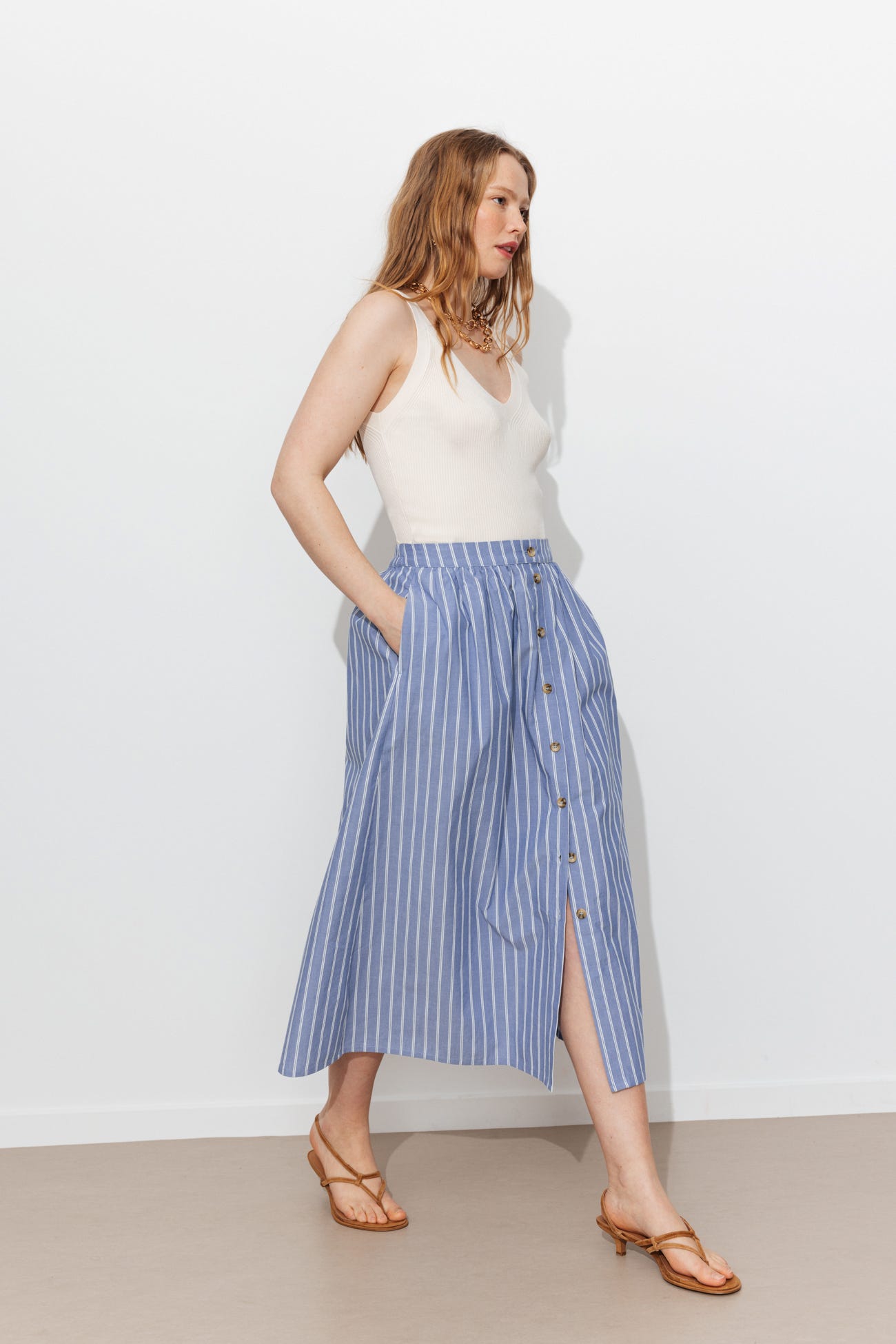 Gonna midi a righe donna