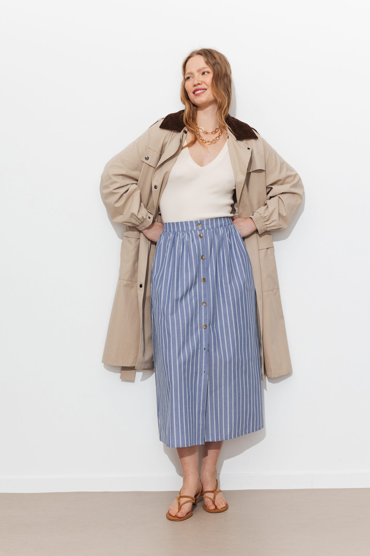 Jupe midi rayée Femme