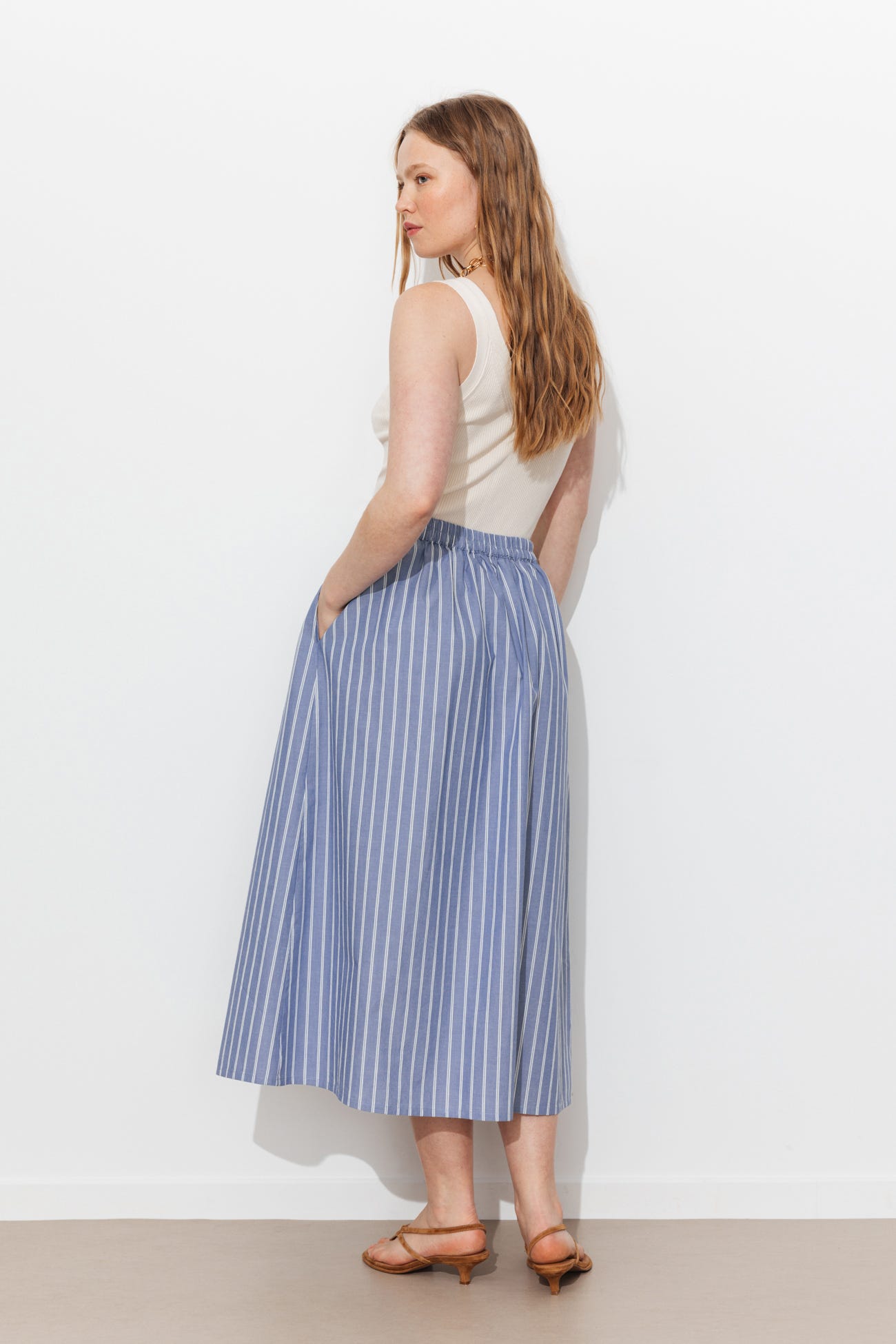 Gonna midi a righe donna