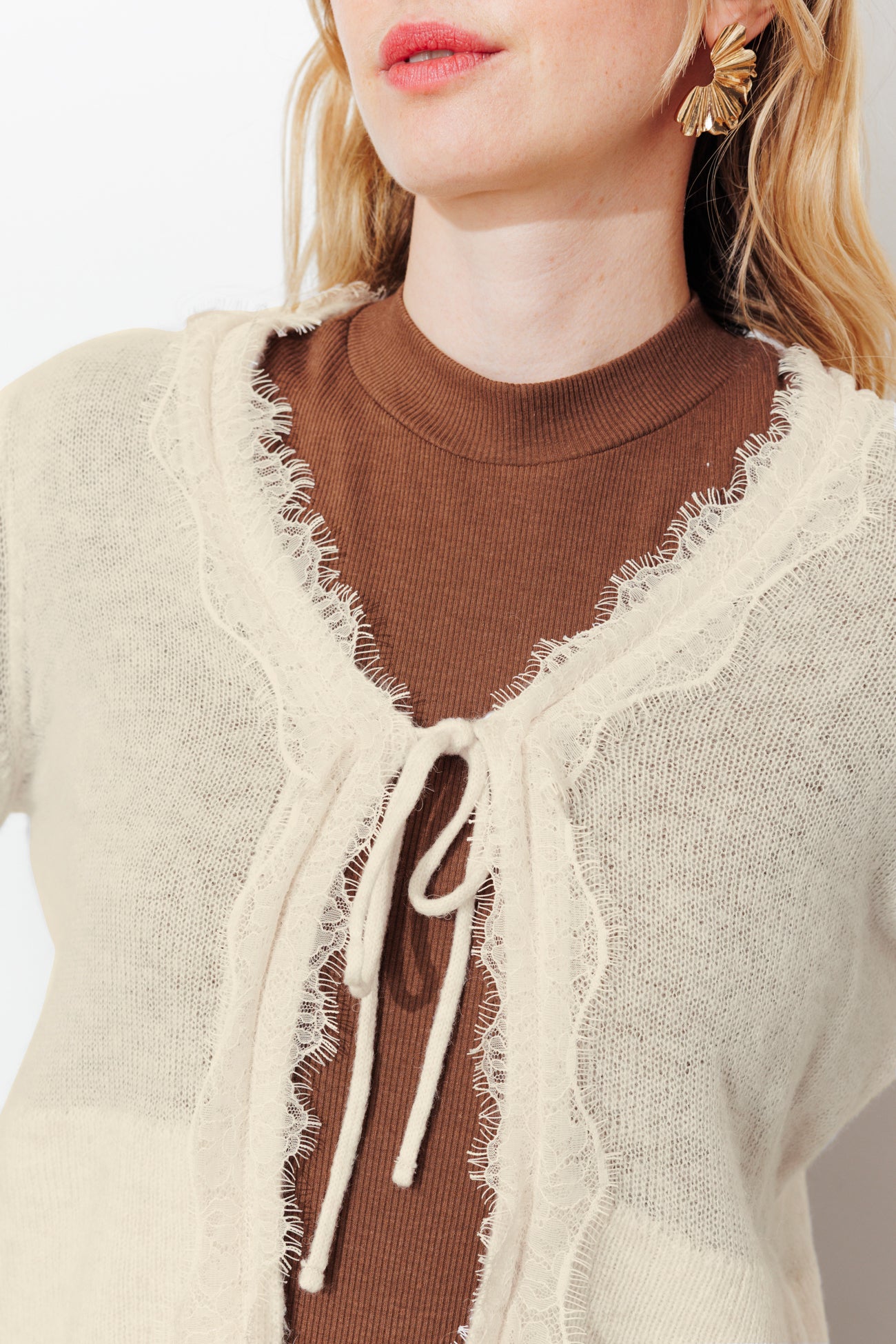 Lace-detail cardigan - Ecru