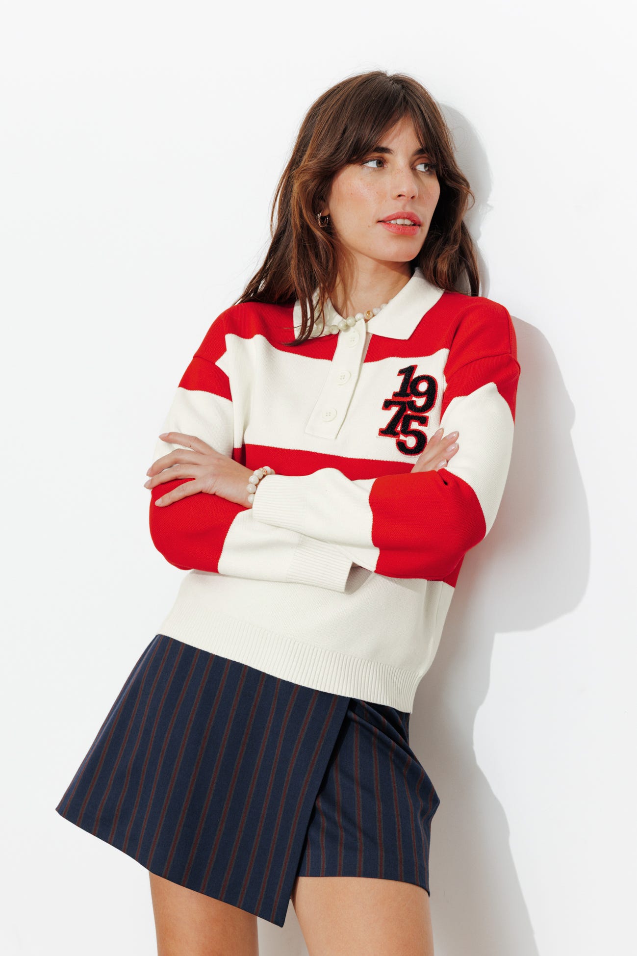 Pull polo rayé 1975 Femme