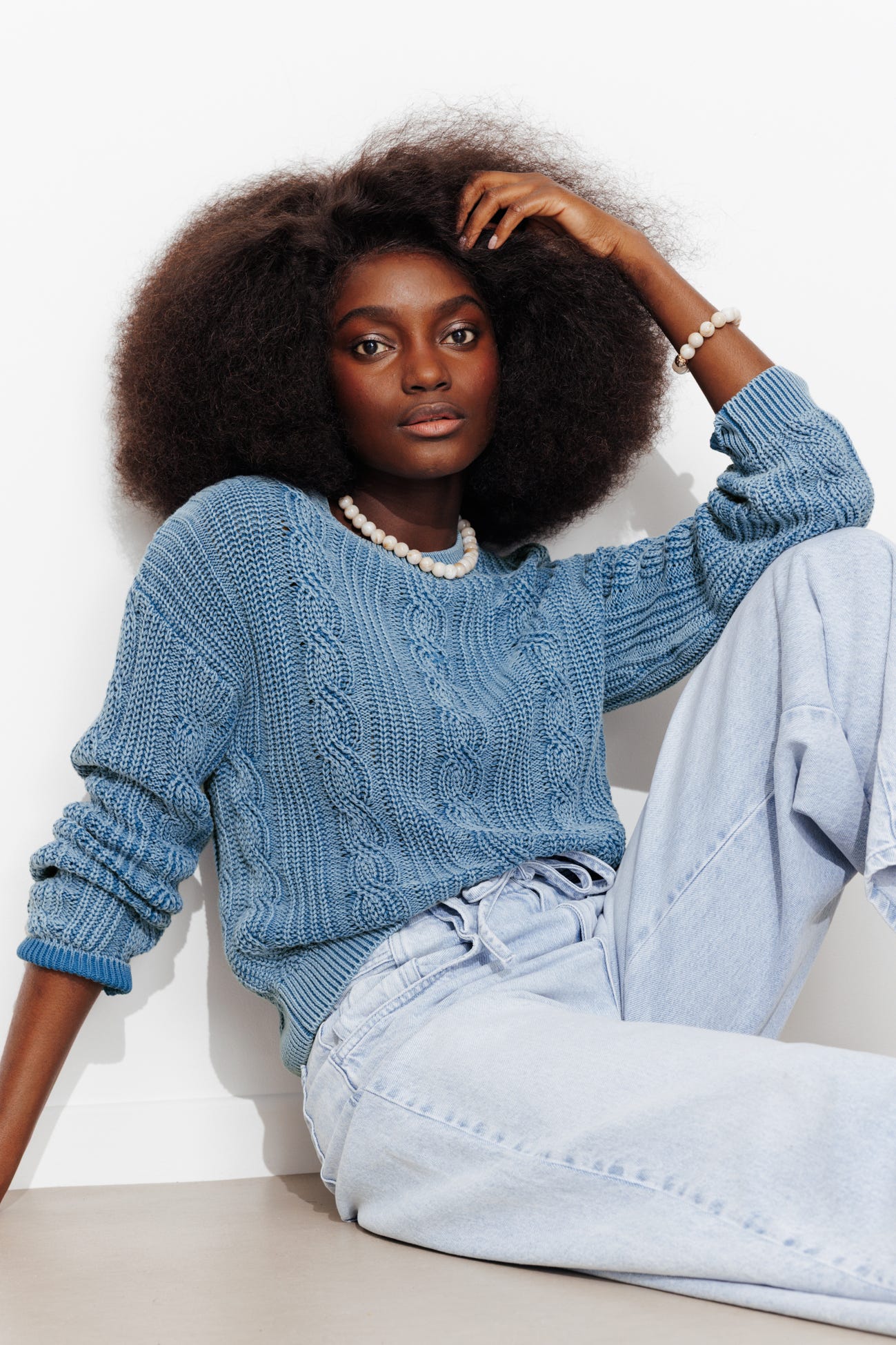 Pull torsadé délavé Femme