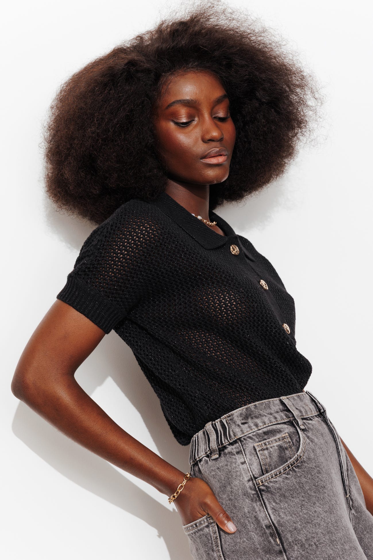 Pull polo pailleté Femme