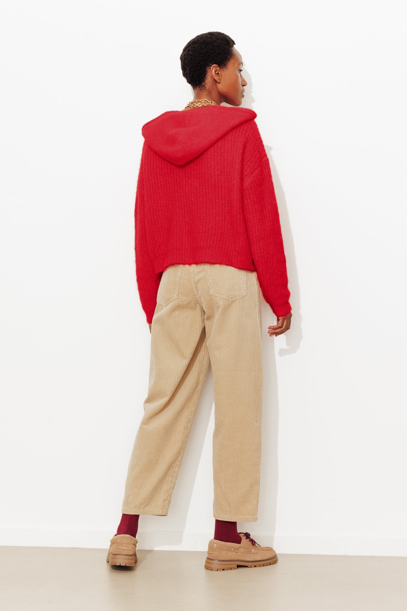 Fluffy hooded cardigan - Red