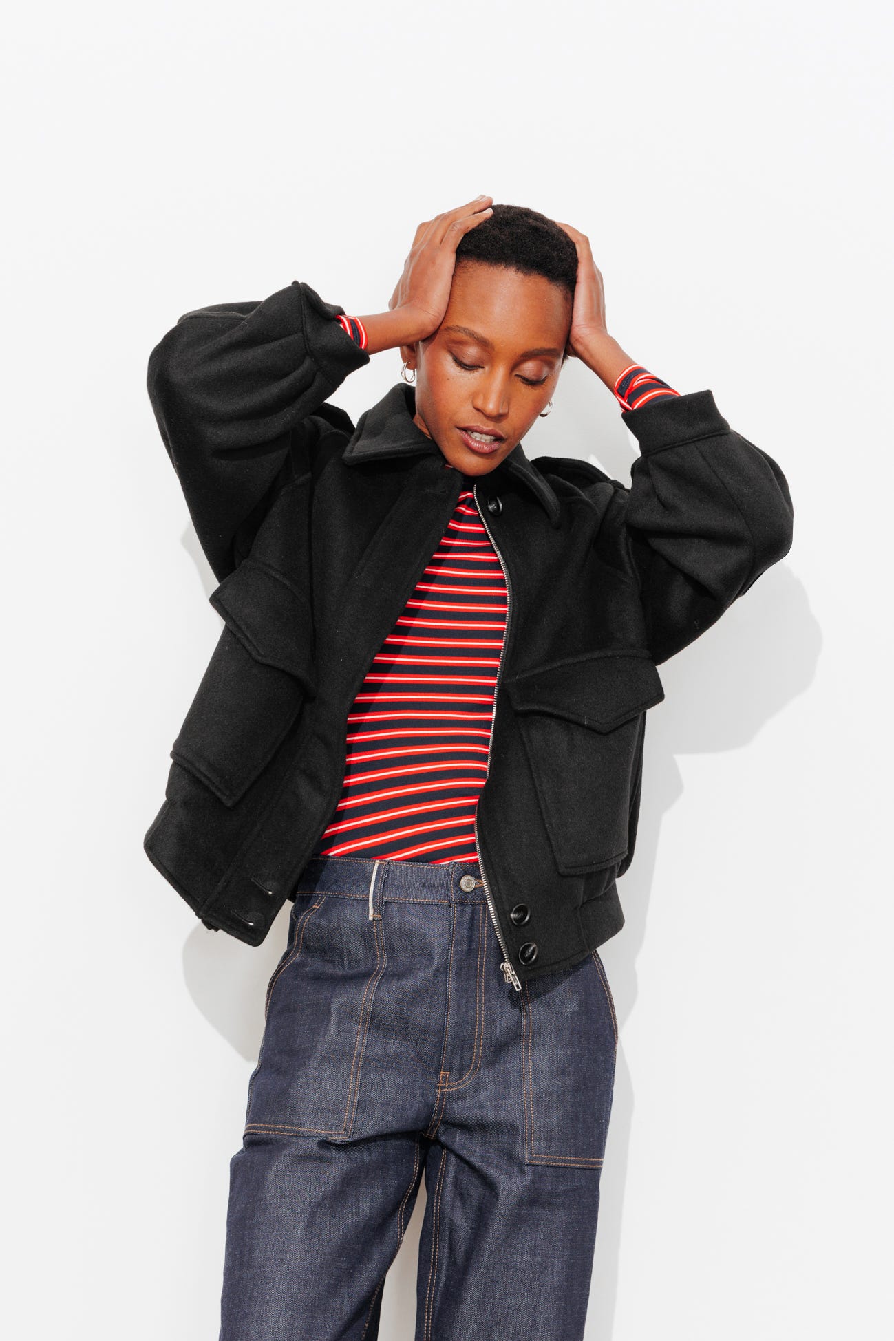 Manteau court laine mélangée