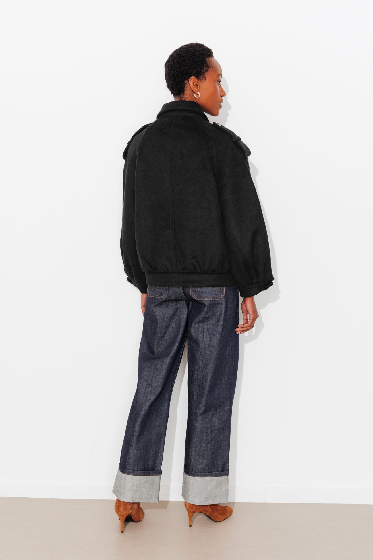 Manteau court laine mélangée