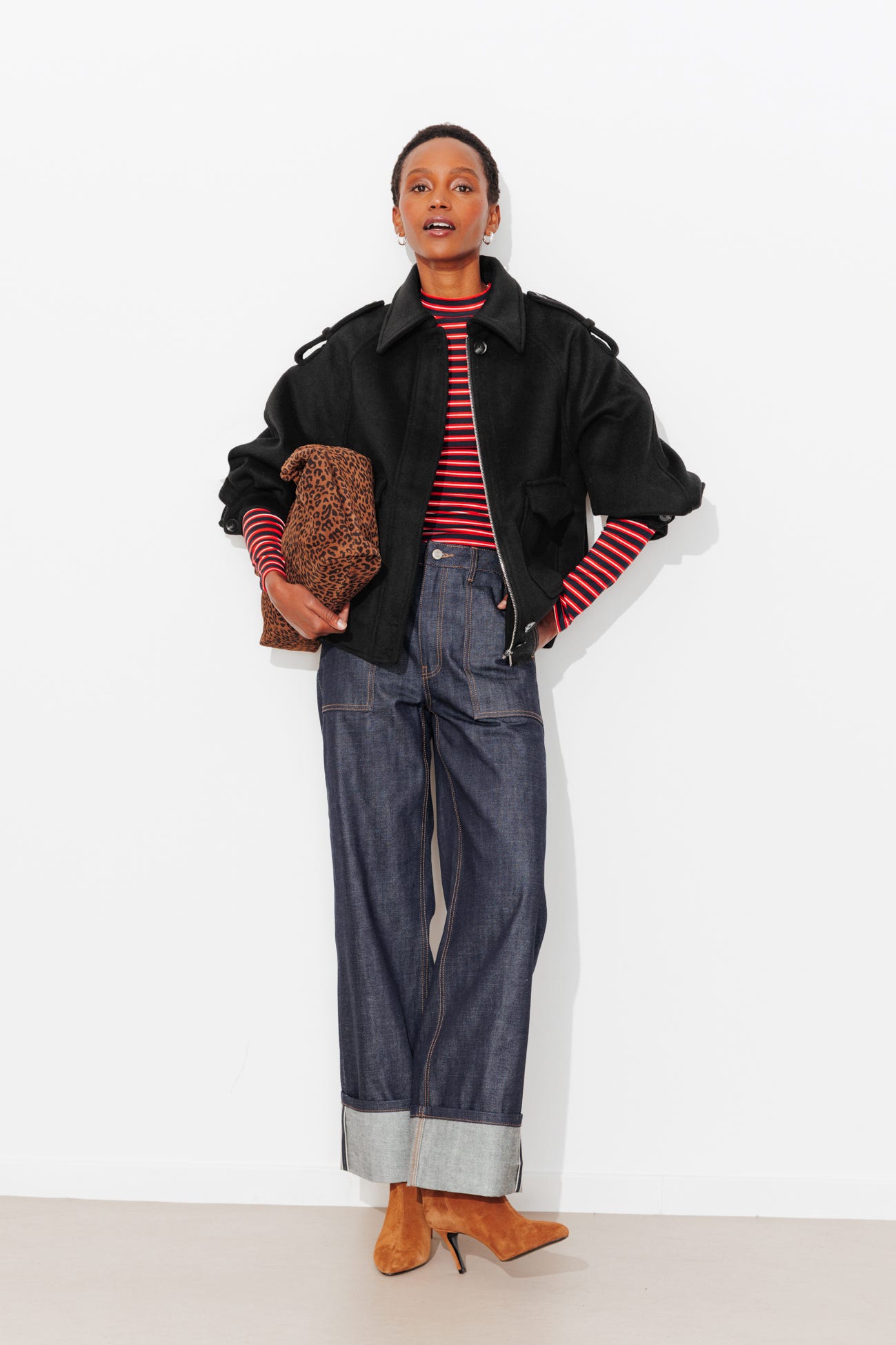 Manteau court laine mélangée