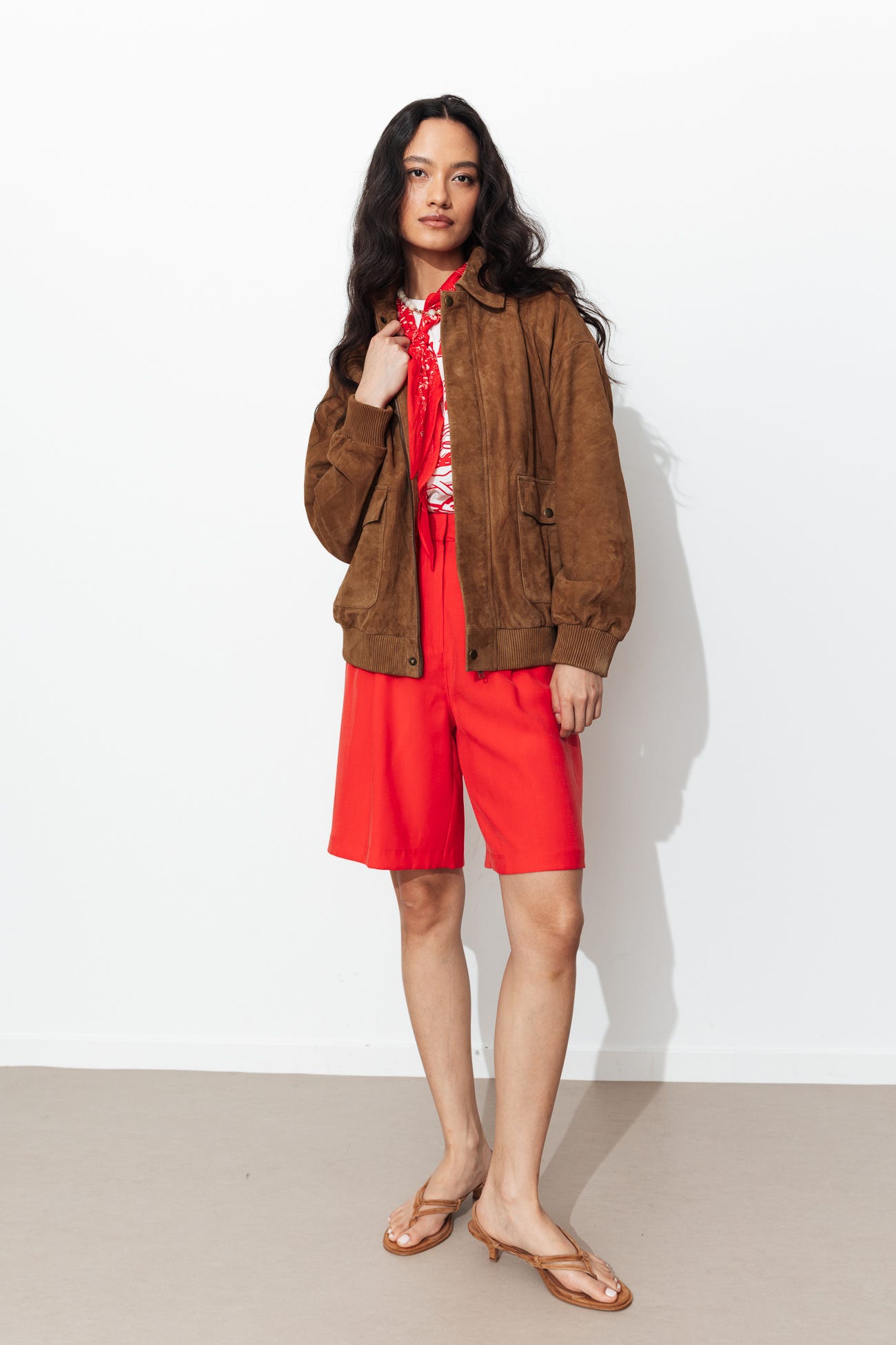 Blouson aviateur en cuir suédé