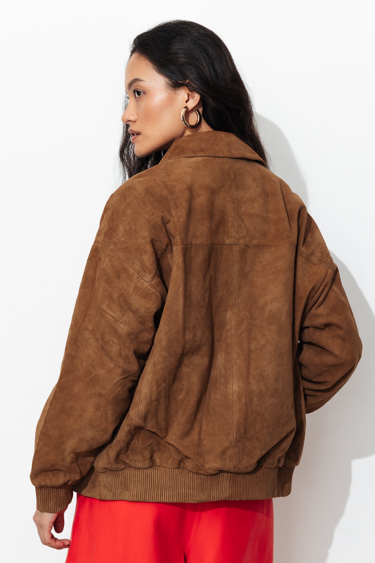 Suede leather aviator jacket - Camel
