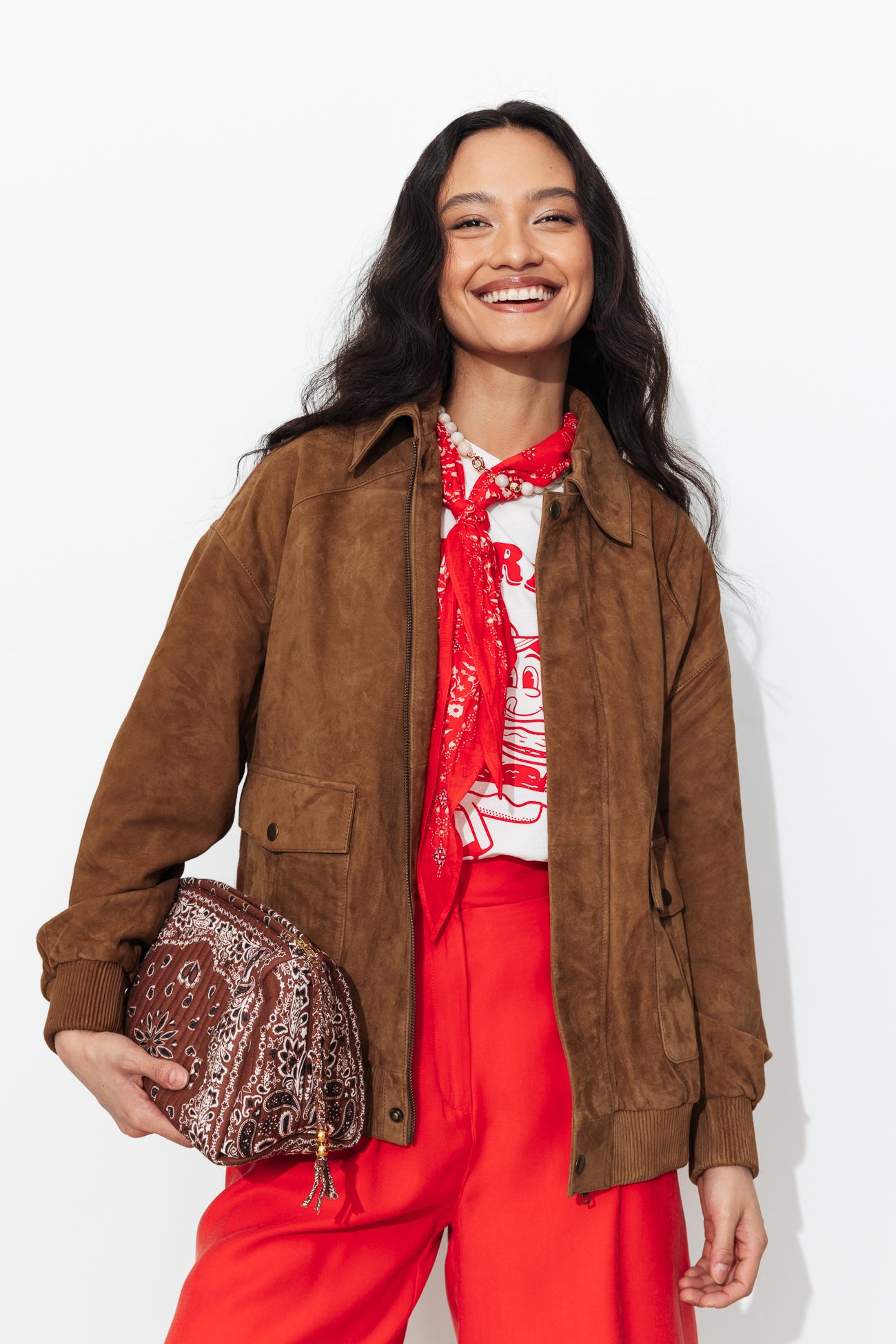 Blouson aviateur en cuir suédé