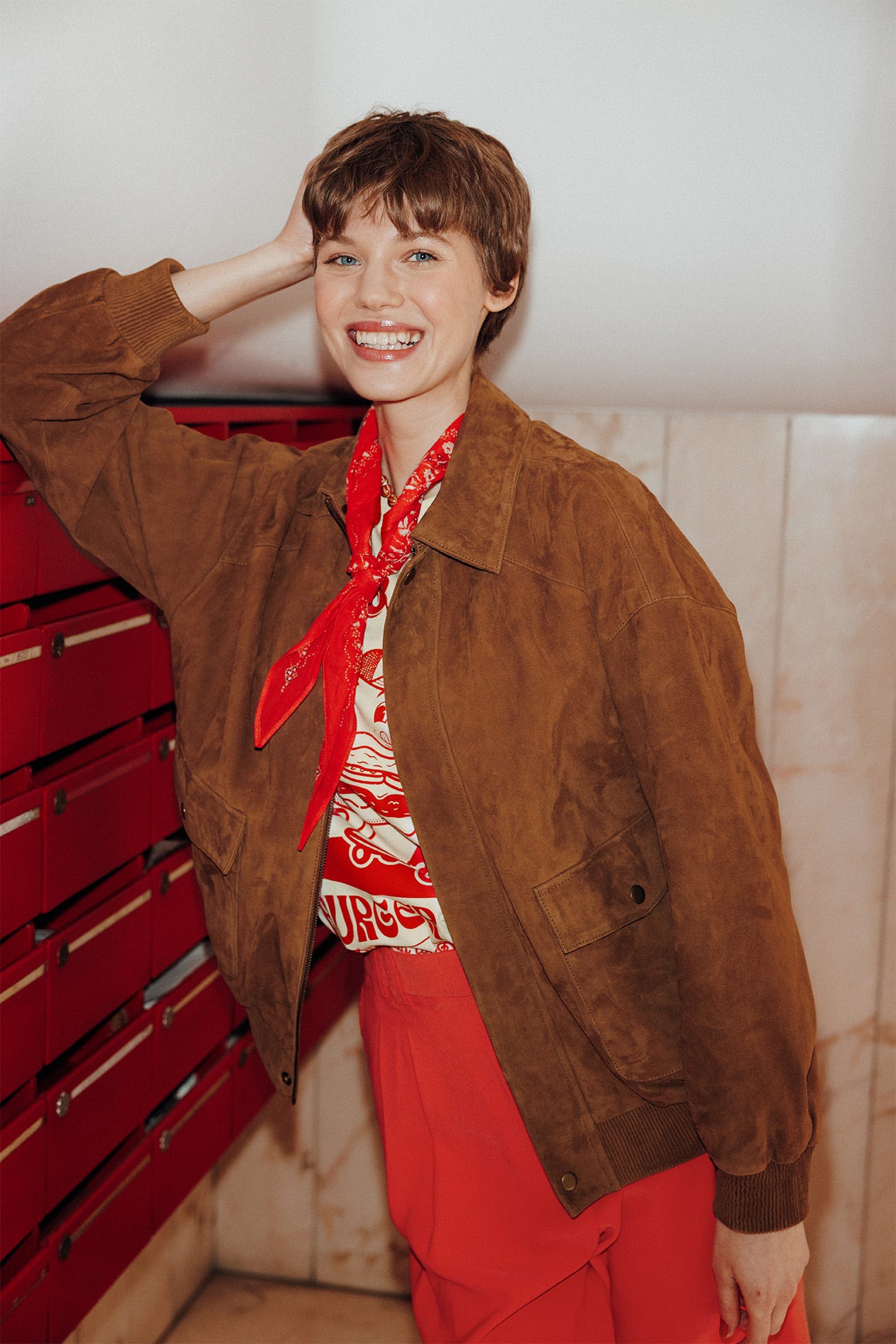 Blouson aviateur en cuir suédé