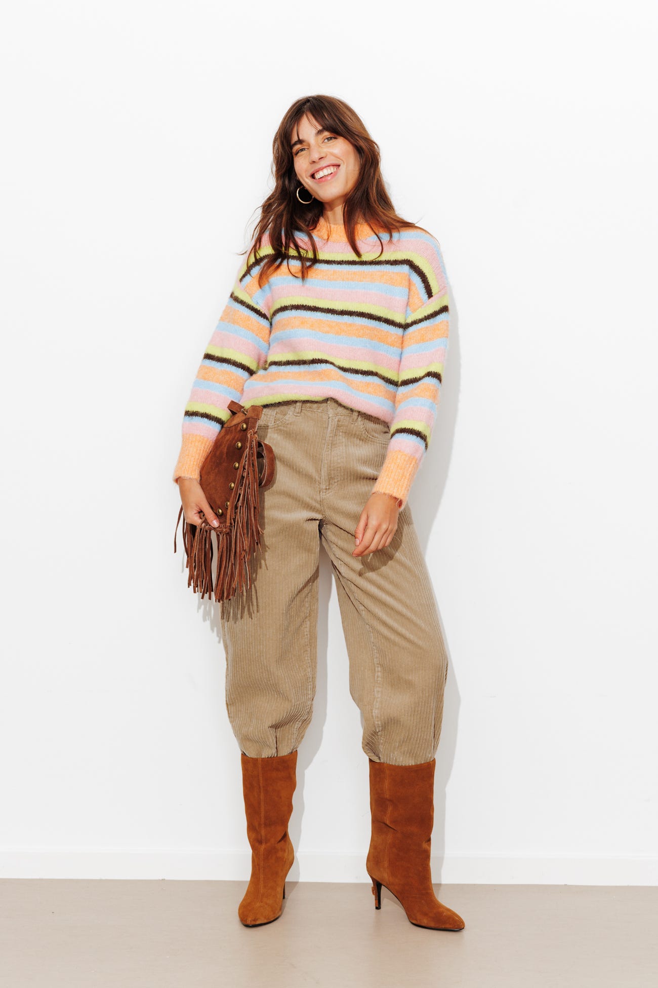 Velour barrel trousers