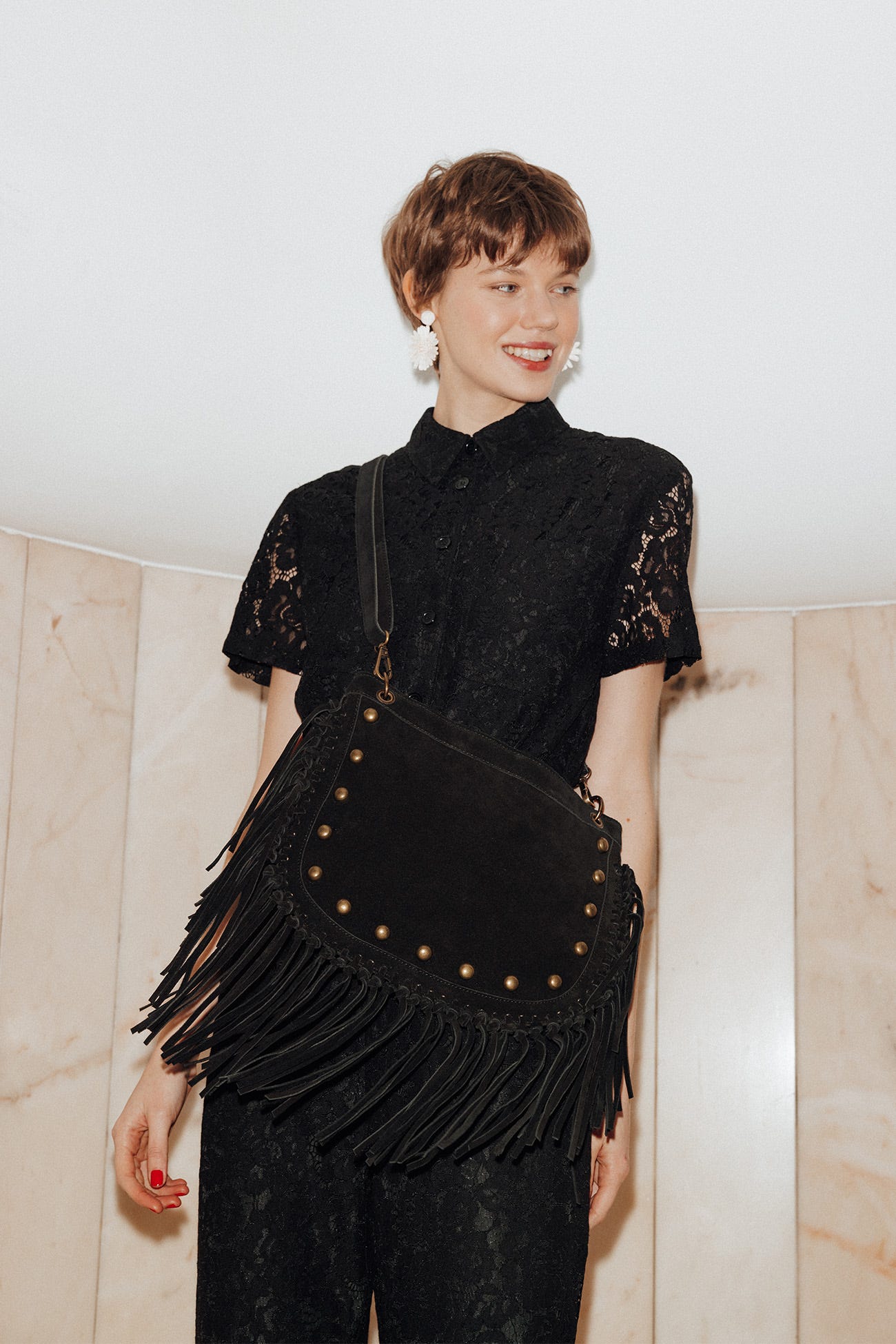 Sac à franges en cuir Femme