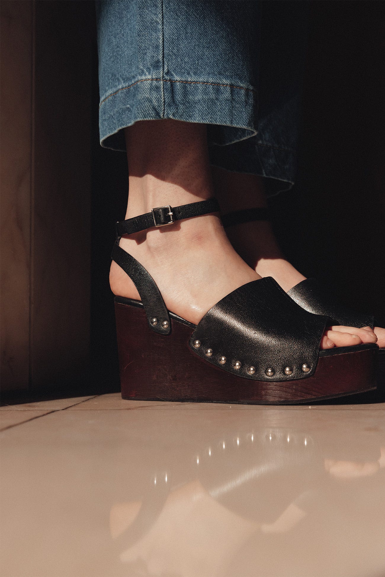 Sandales cuir talon compensé