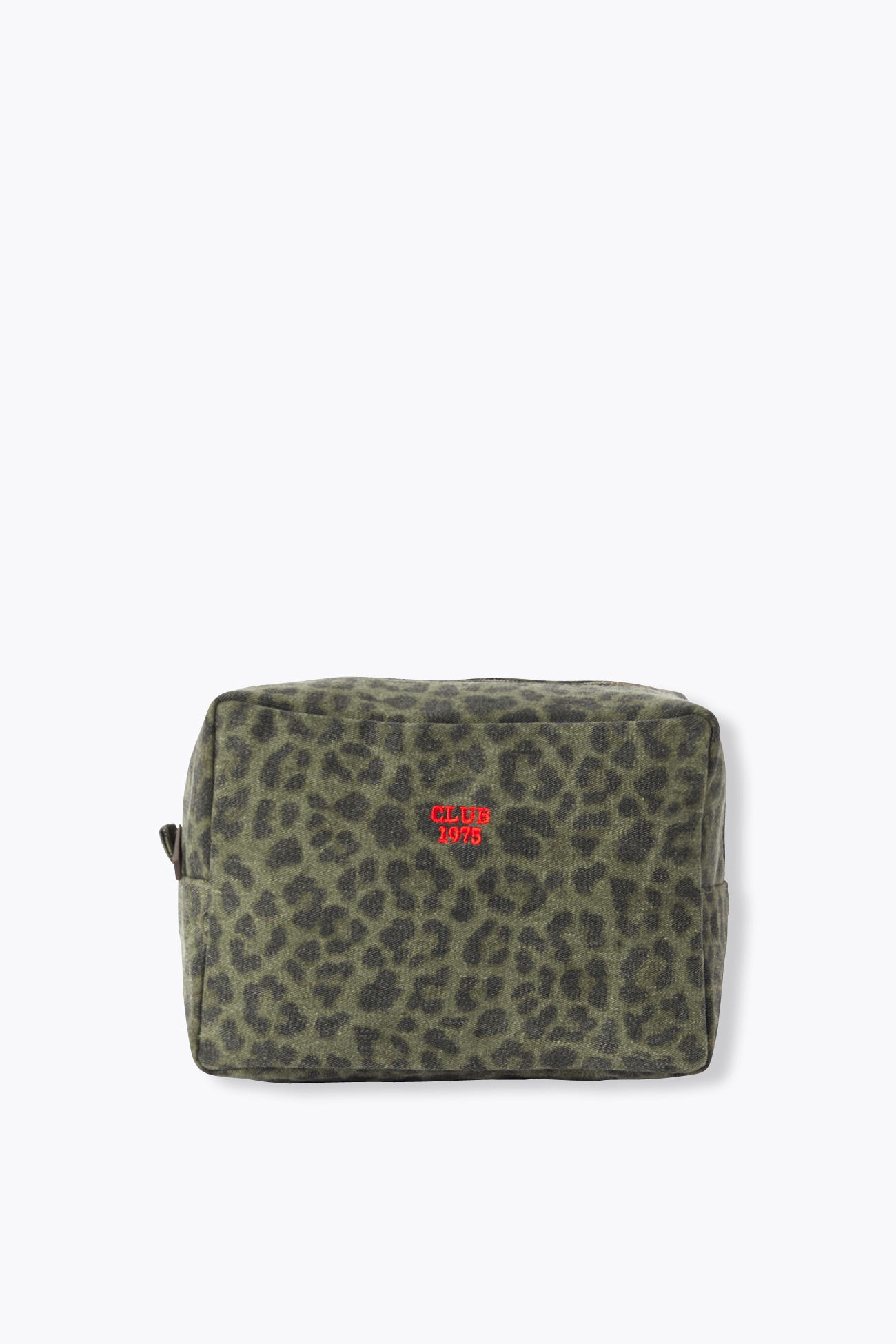 Denim leopard toiletry bag
