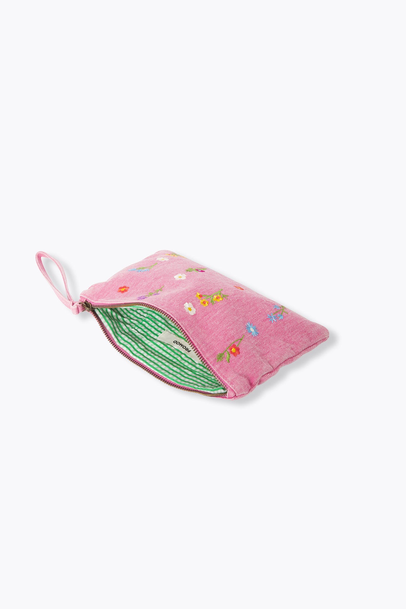 Pochette zippée en jean brodé