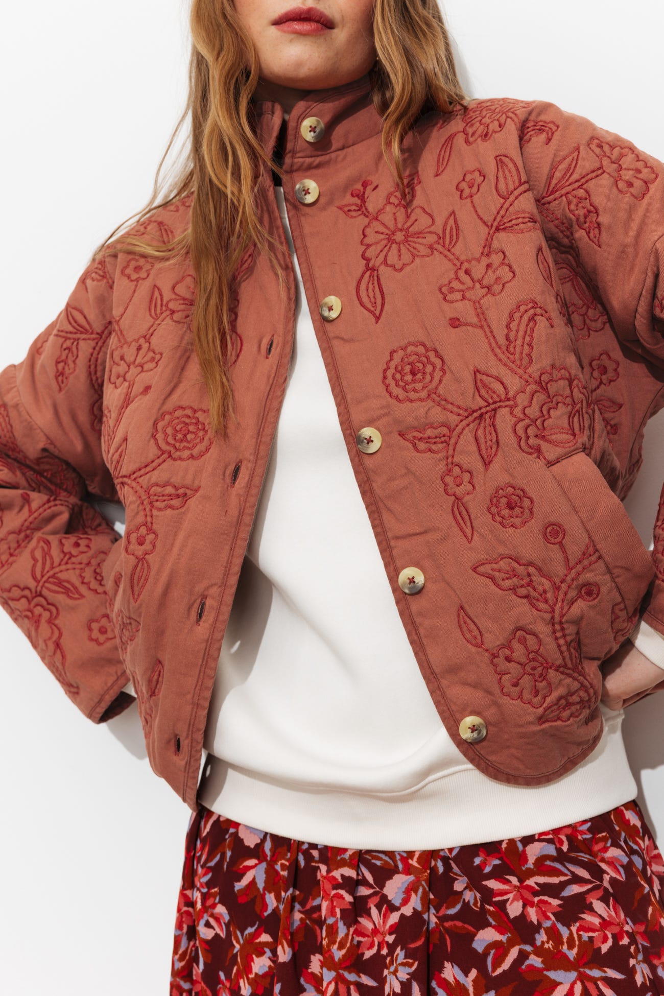 Veste brodée en coton Femme