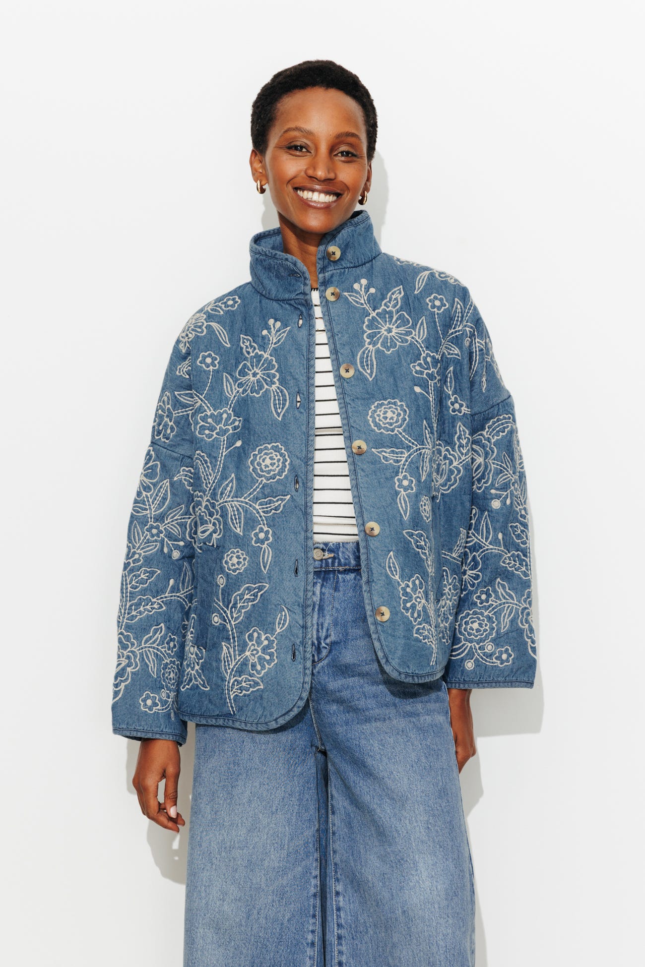 Veste brodée denim Femme