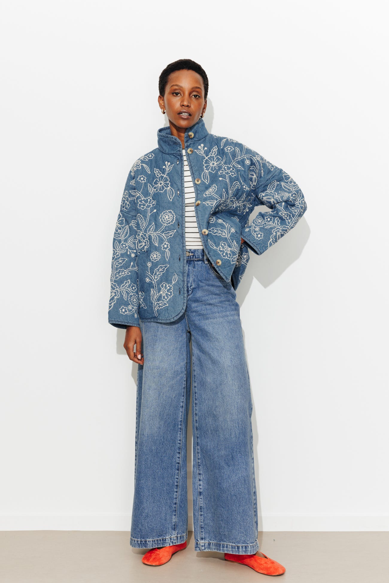 Veste brodée denim Femme