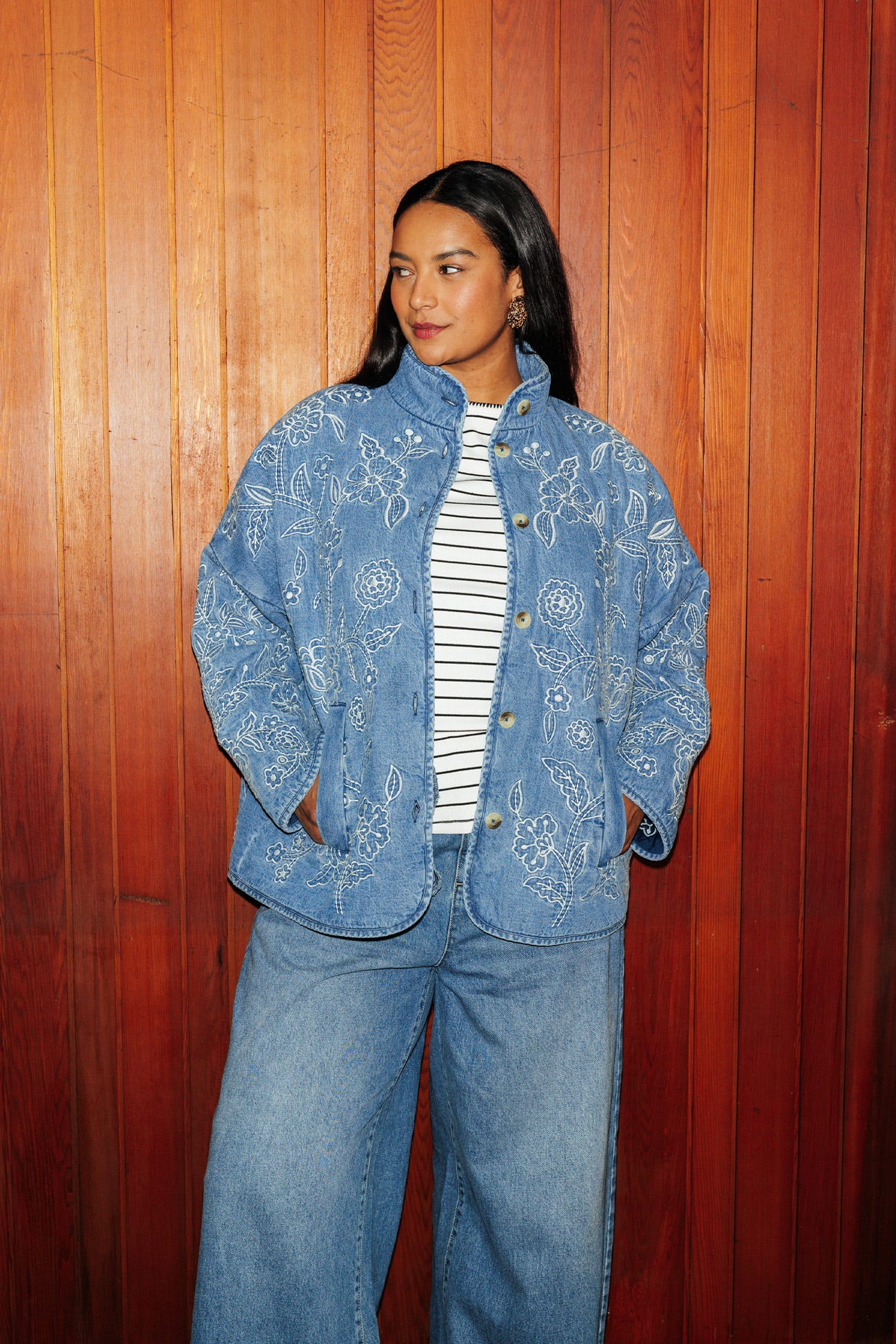 Veste brodée denim Femme