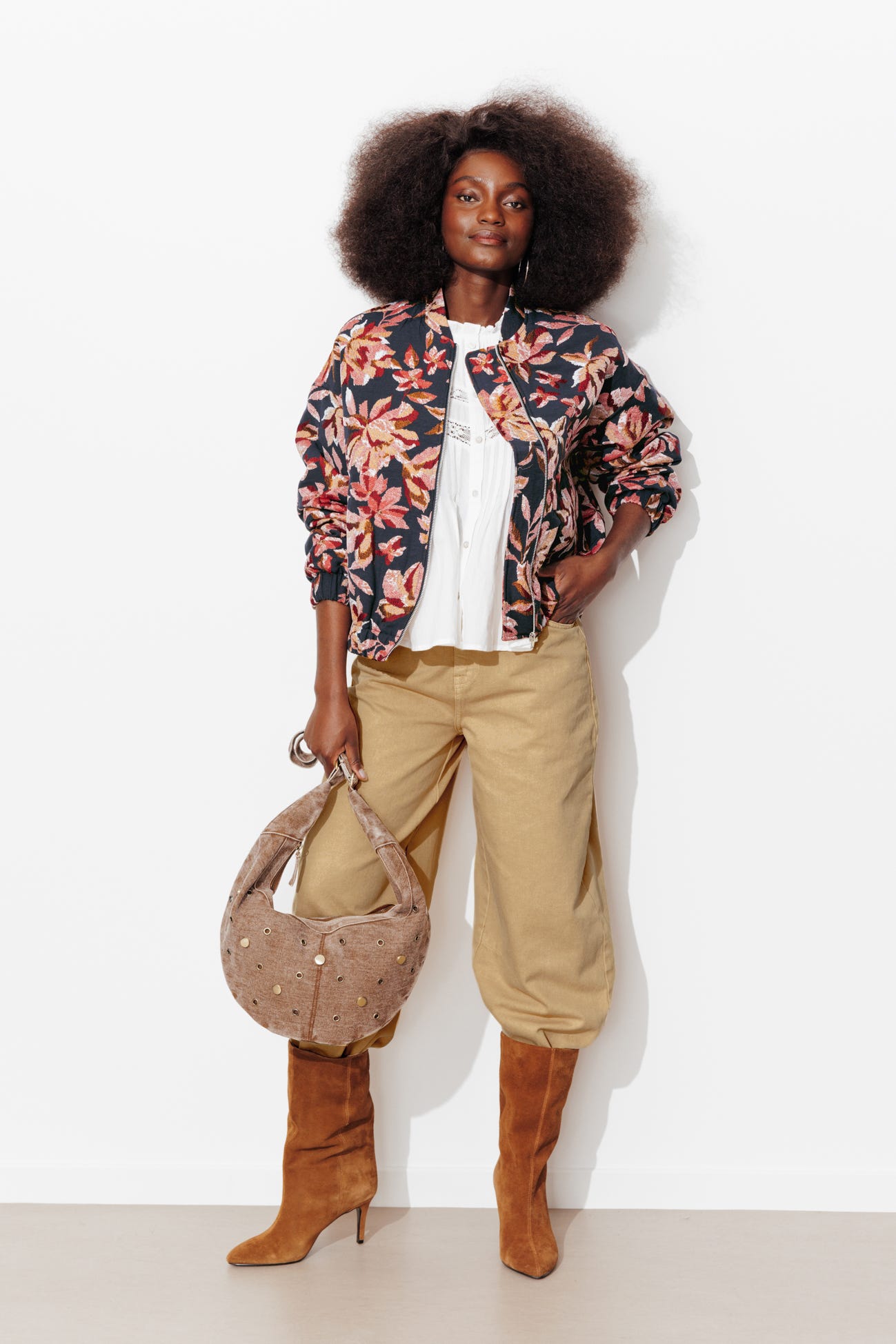 Bomber fleuri en jacquard fem