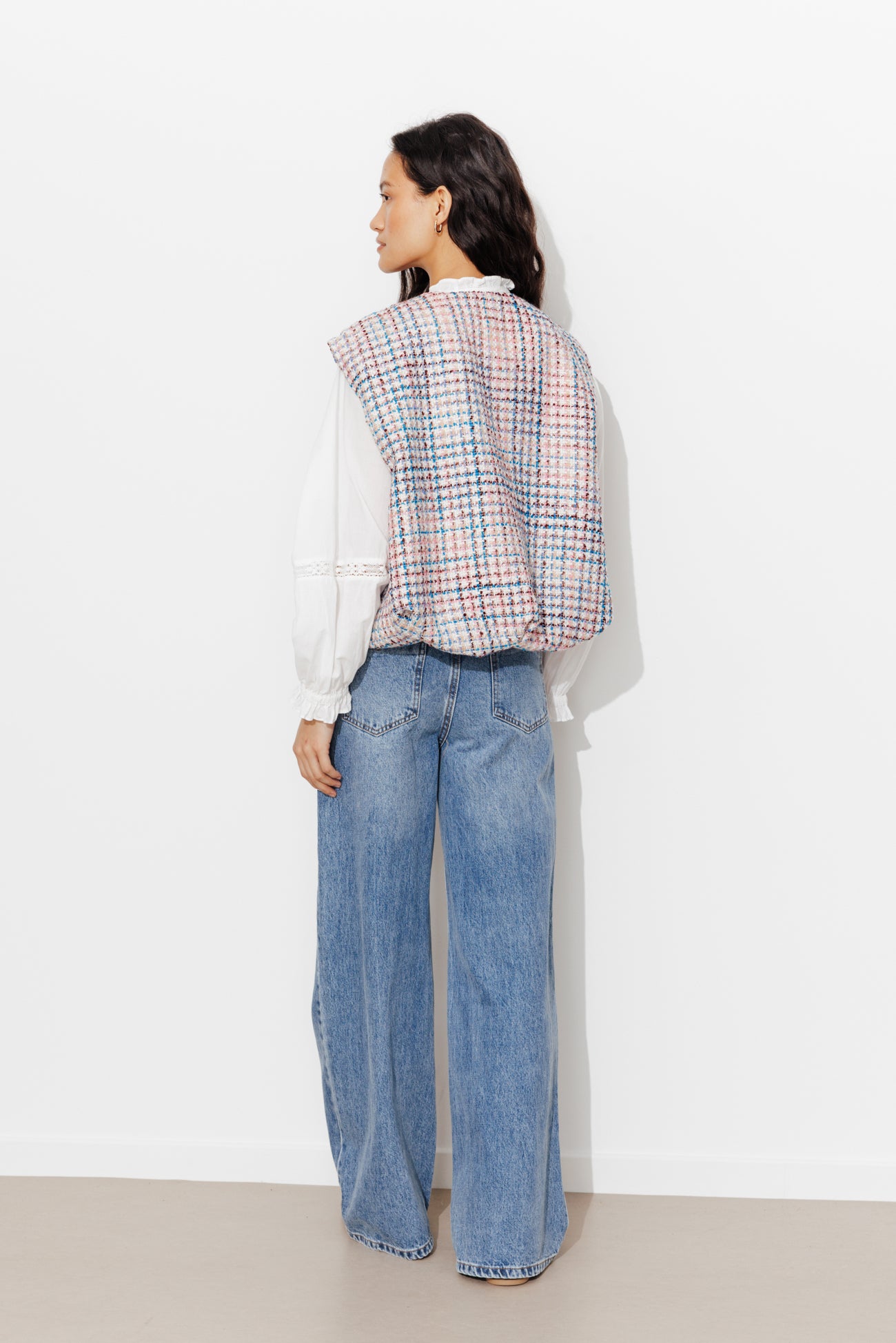 Sleeveless tweed blouson - Multicolour print