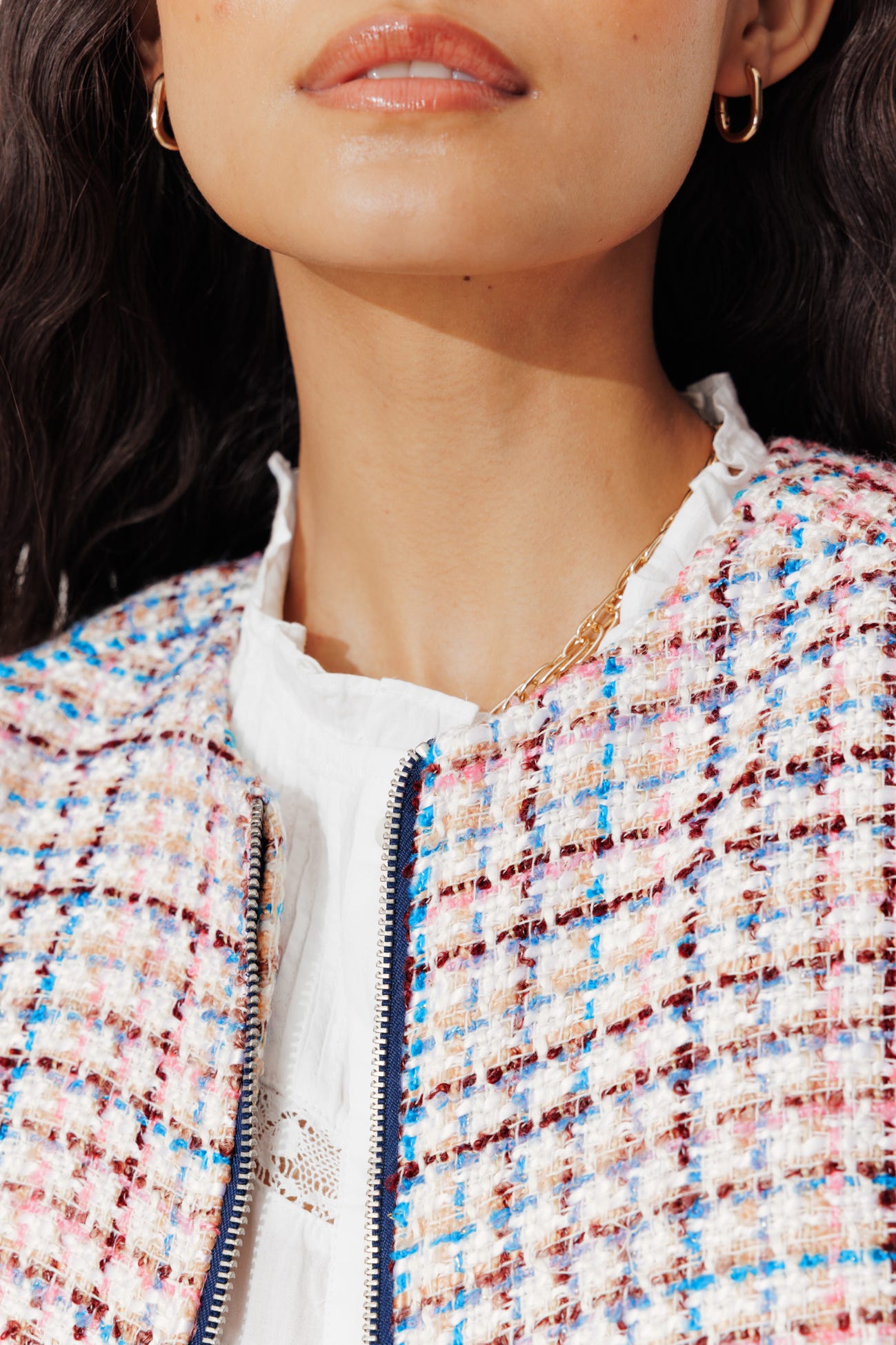 Sleeveless tweed blouson