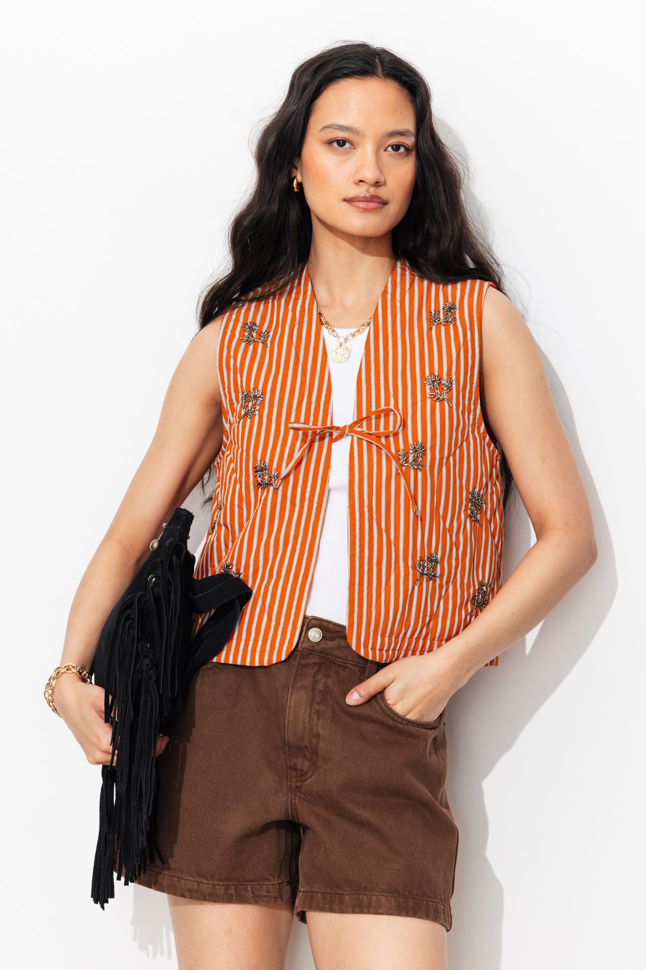 Boléro matelassé rayé et perlé