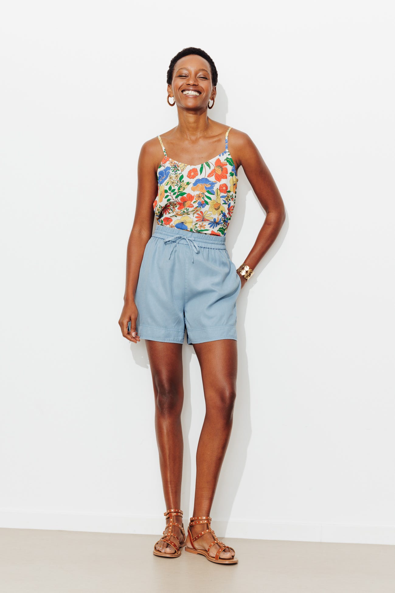 Shorts in lyocell tinta unita